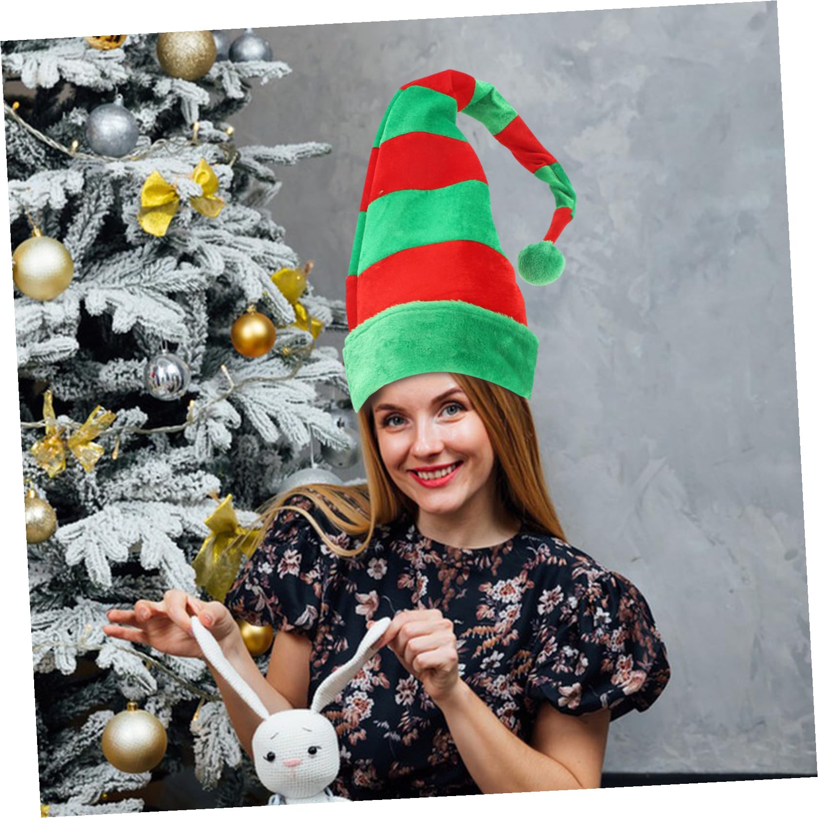 Genérico Sombrero Largo Navideño Verde para Fiesta de Navidad Material de Tela y Hierro, Accesorio Creativo y Divertido para Fotos en Fiestas Navideñas