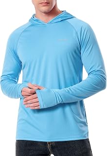 Men's UPF 50+ Sun Protection Hoodie Long Sleeve SPF UV Quick Dry Lightweight Athletic Fishing Shirt with Thumbholes