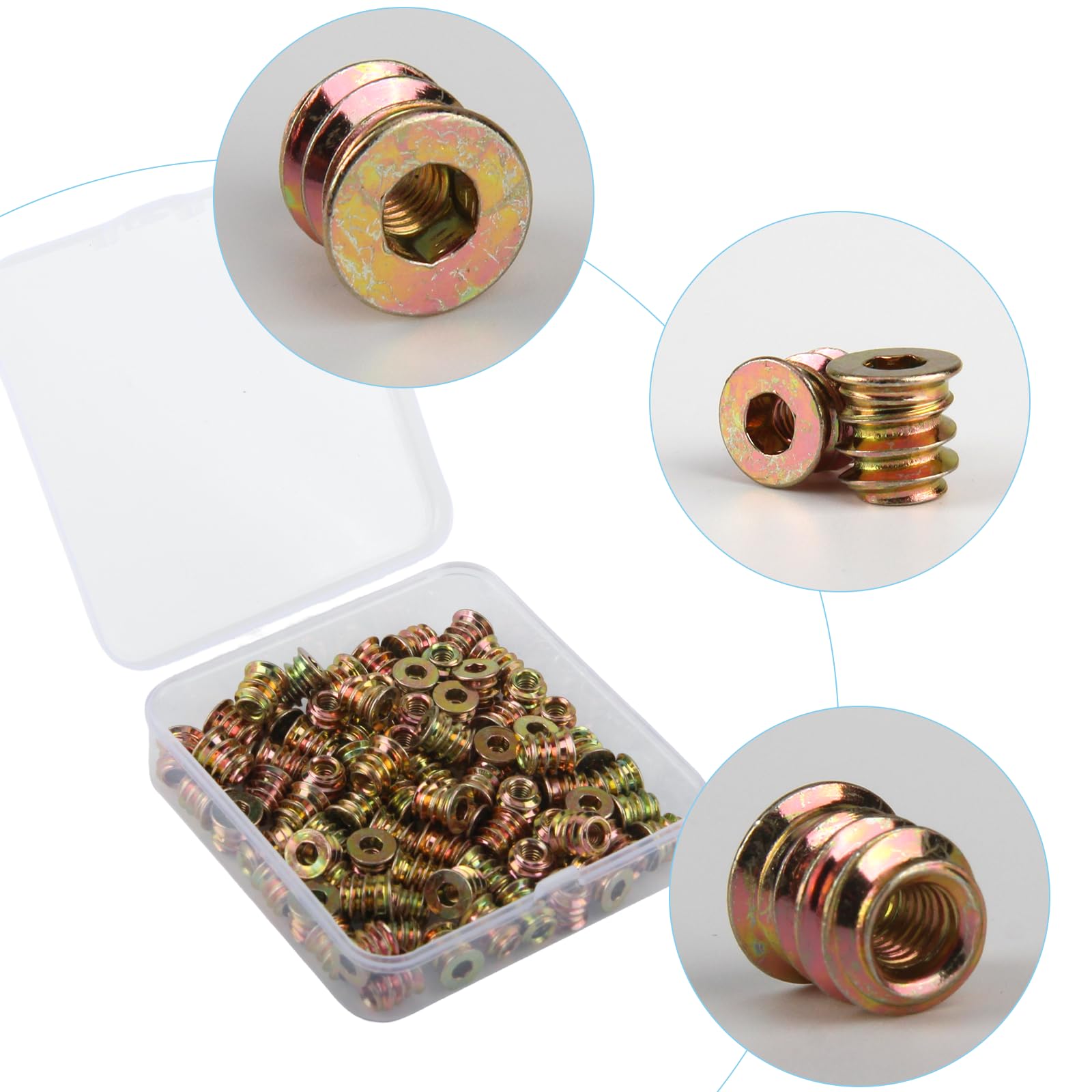 80 Pezzi Inserti Filettati per Legno M4 x 10mm | Dadi da Avvitare al Legno Esagono Inserto Filettato Esagonale Denti Interni ed Esterni per Mobili in Legno Assortimento