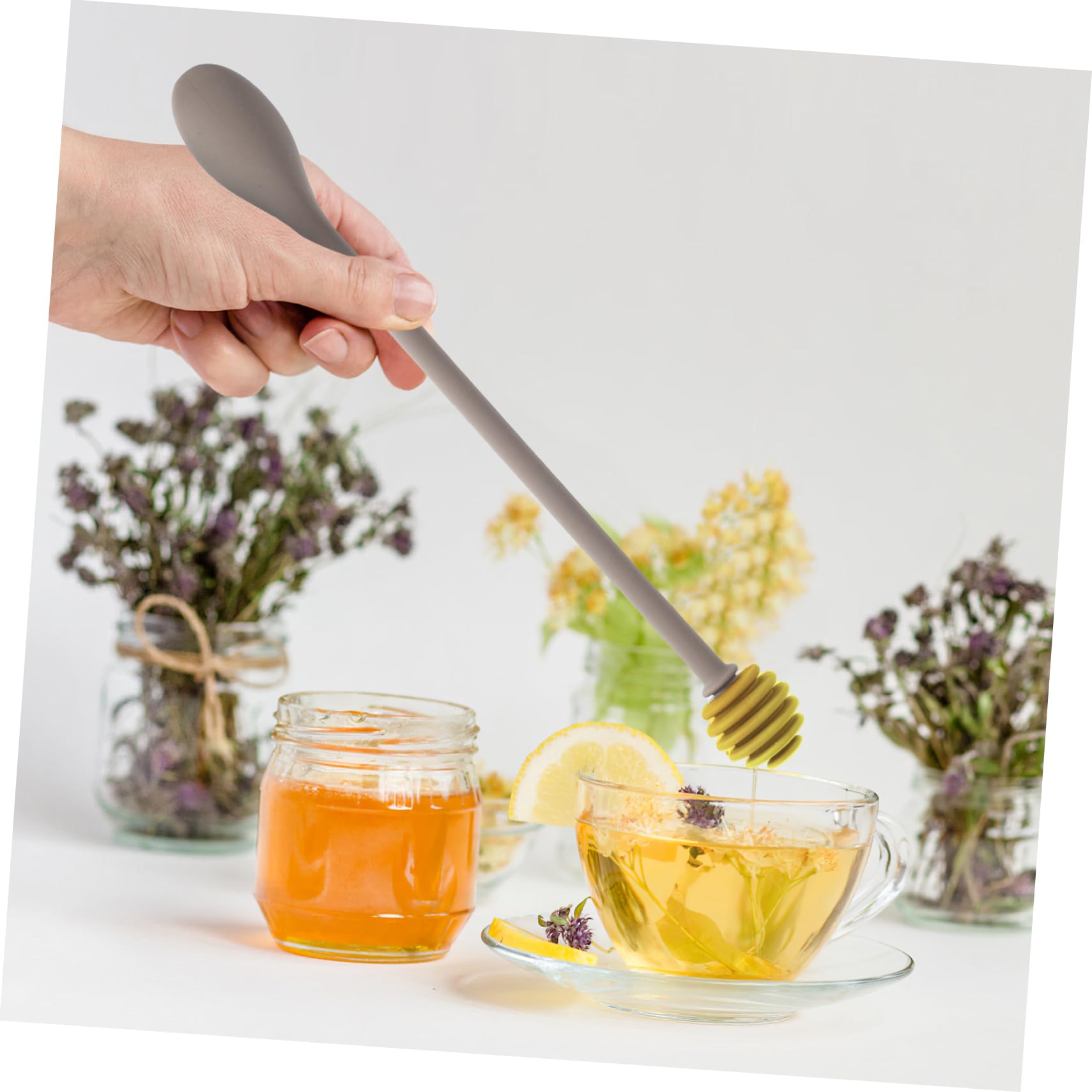 Garneck 2pcs Silicone Covered Nylon Mini Honey Stirrer Long Handle Spoon for Easy to Use