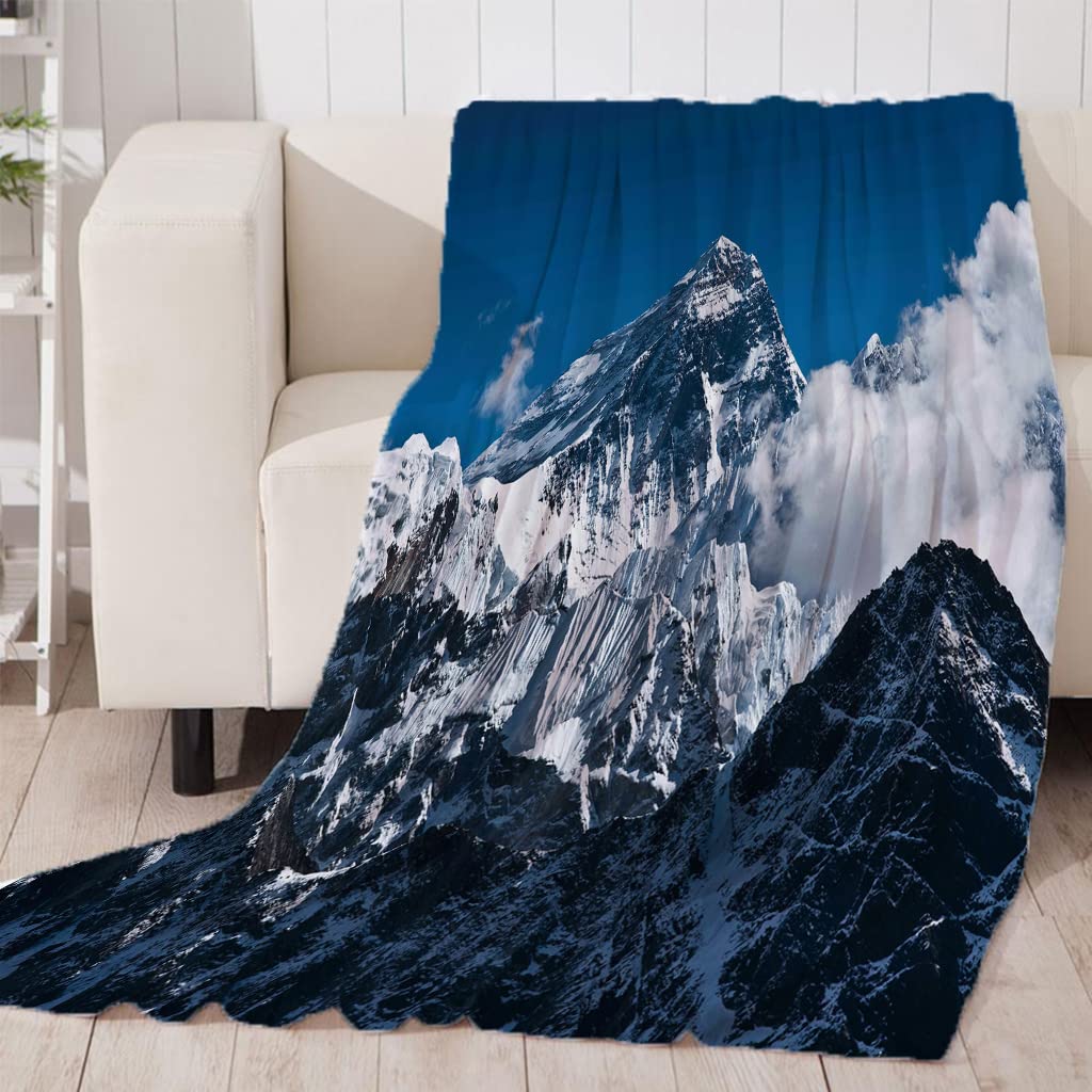 Plaid Polaire Enfant 3D 180x200 Montagne de Neige Blanche Impression Couvertures Douce Moelleuse Flanelle Couverture De Pause Déjeuner Bureau Couverture pour lit et canapé