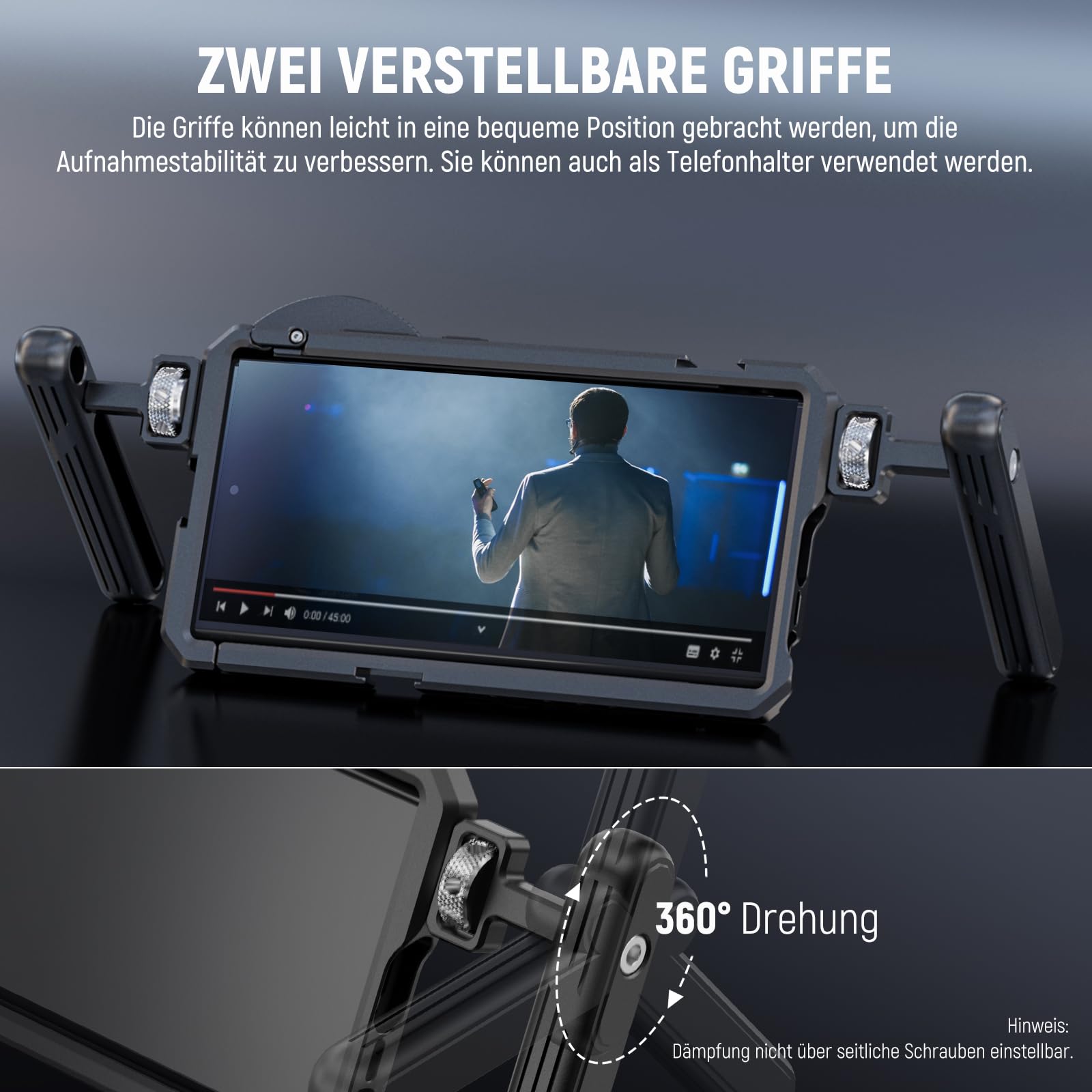 NEEWER S23 Ultra Phone Käfig Cage Video Rig Kit kompatibel mit Samsung S23 Ultra mit Zwei seitlichen Griffen, 67mm Objektivfilter Gewindeadapter, Ganzmetall Handy Stabilisator für Filmen, PA021