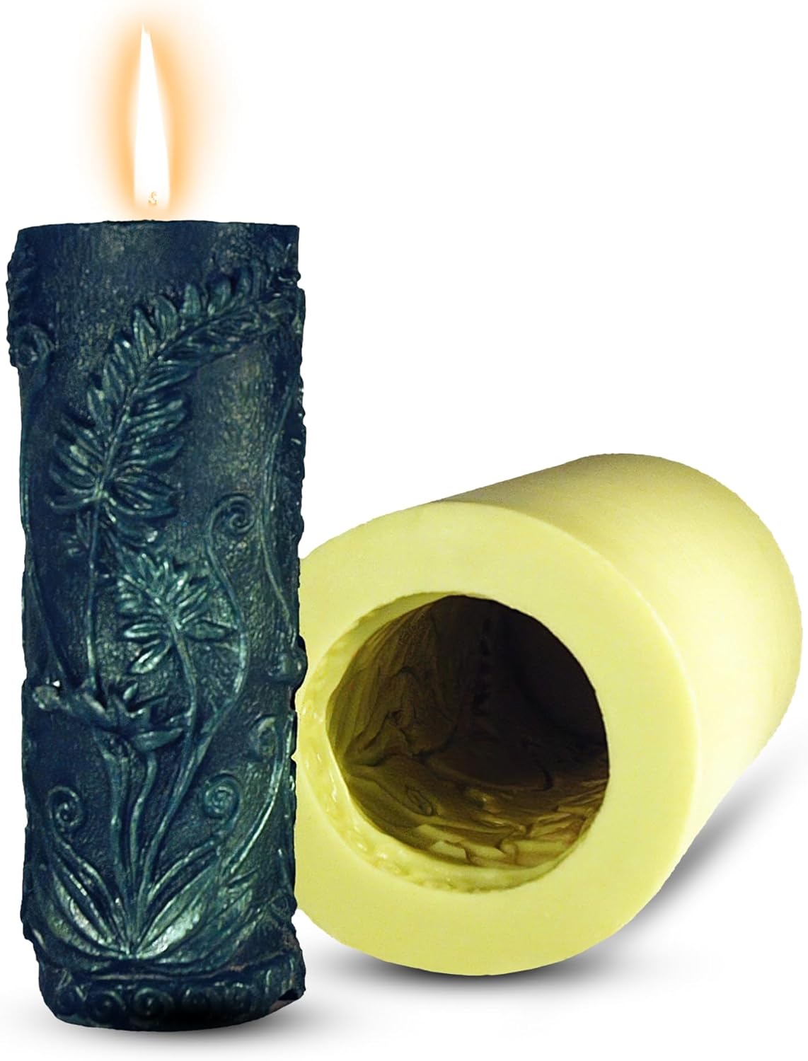 Mann Lake Rustic Fern Cylinder Candle Mold, Reusable Easy Release Flexible Mold with Artisan Botanical Leaf Pattern for DIY Handmade Candle Making, Rustic Vintage Natural Aesthetic Candle Projects