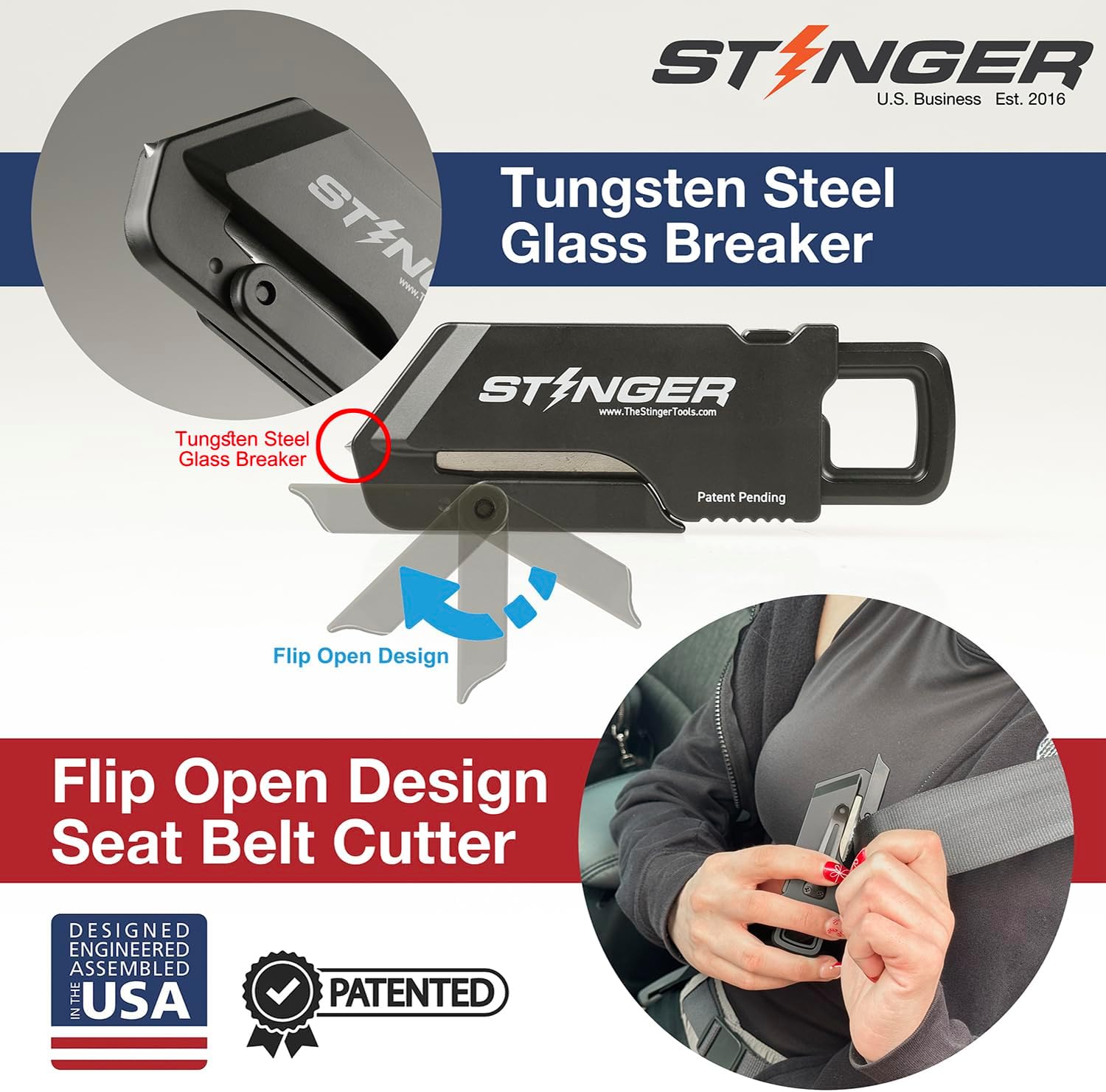 Stinger ResqBlade Emergency tool Pocket Knife, Utility Knife with Window Breaker Seatbelt Cutter, Box Cutter, with 3 Extra Partially Serrated Utility Blades