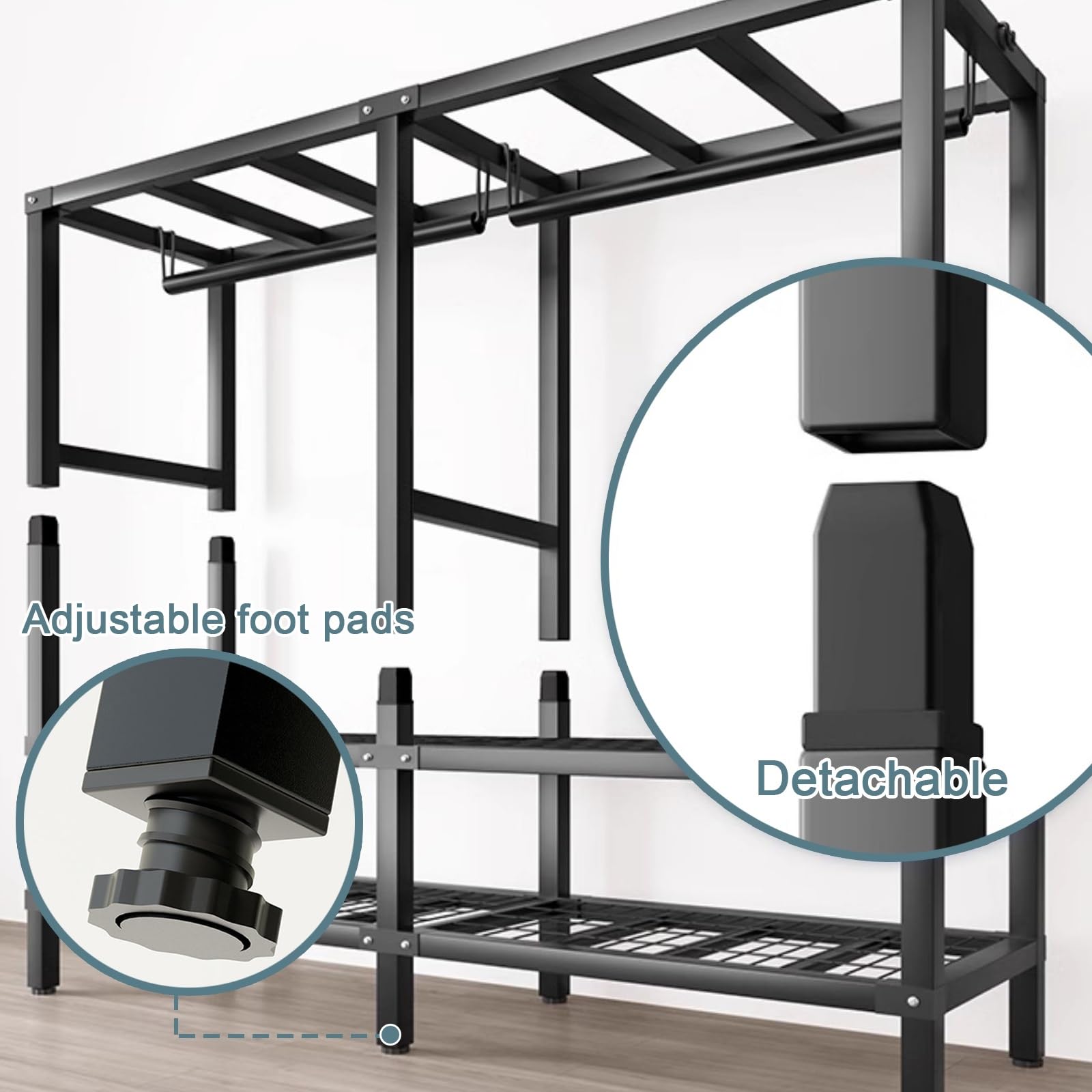 Tragbarer Stoffschrank, Faltbarer Kleiderschrank, Metall Offener Kleiderschrank mit Bezug, zum Aufhängen von Kleidung und Mänteln(203cm/80in)