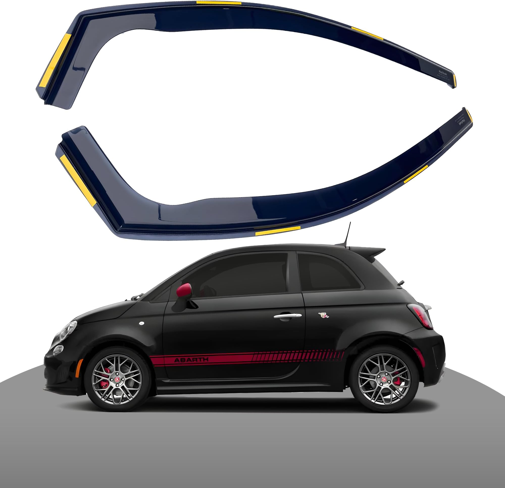Haibak Wind Deflectors Set Compatible With Fiat 500 Abarth 2007 Onwards | 2-Piece Tinted Side Window Deflectors for 3-Door Models | In-Channel Fitment