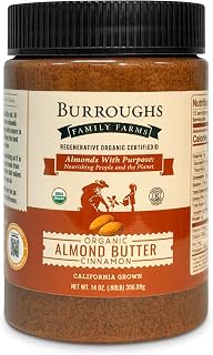 Organic Cinnamon Almond Butter 14oz by Burroughs Family Farms - Regenerative Organic, No Palm Oil, 2x Antioxidants & Vitamin B