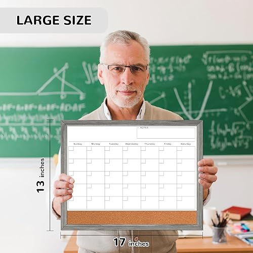 Miniatura 14 de ABERLLS Calendario mensual pizarra de borrado en seco para pared, pizarra blanca de 17 x 13 pulgadas con marco de madera negra, pizarras blancas