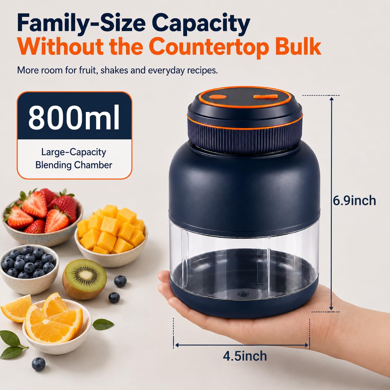 Mélangeur de jus portable sans fil de 800 ml avec matrice de puissance à 38 lames, mélangeur de jus frais sans fil rechargeable pour milkshakes et smoothies, mini mélangeur de voyage personnel