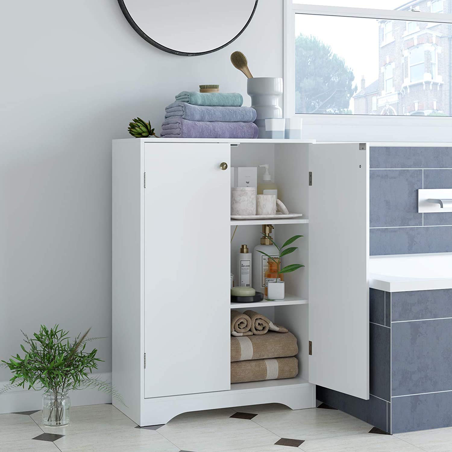 Homecho Bathroom Floor Storage Cabinet Wood Linen Cabinet With Doors ...