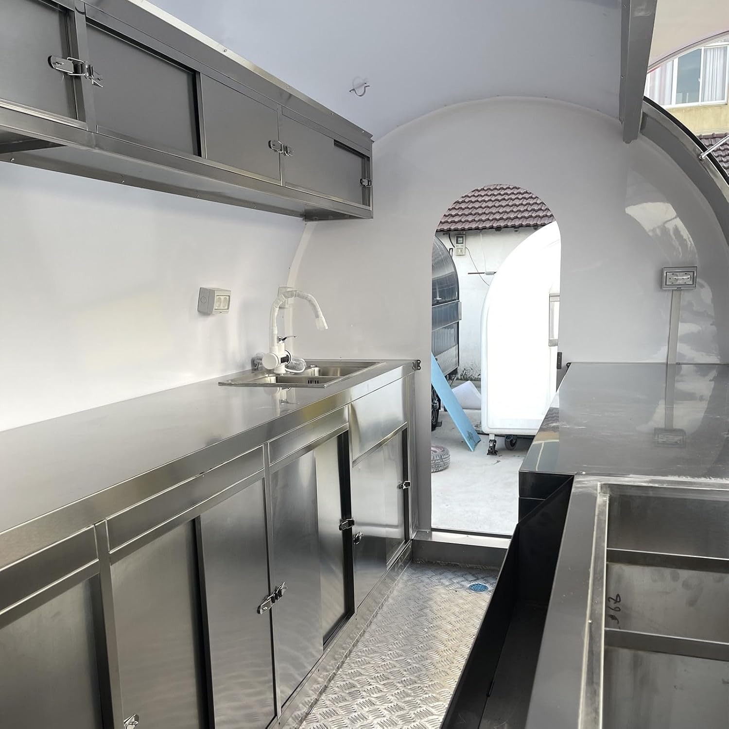 Food Trailer Fully Equipped with Custom Kitchen, Mobile Fast Food Truck Trailer with BBQ Grill, Pizza Oven, Hot Dog Cart for Concession Vendor