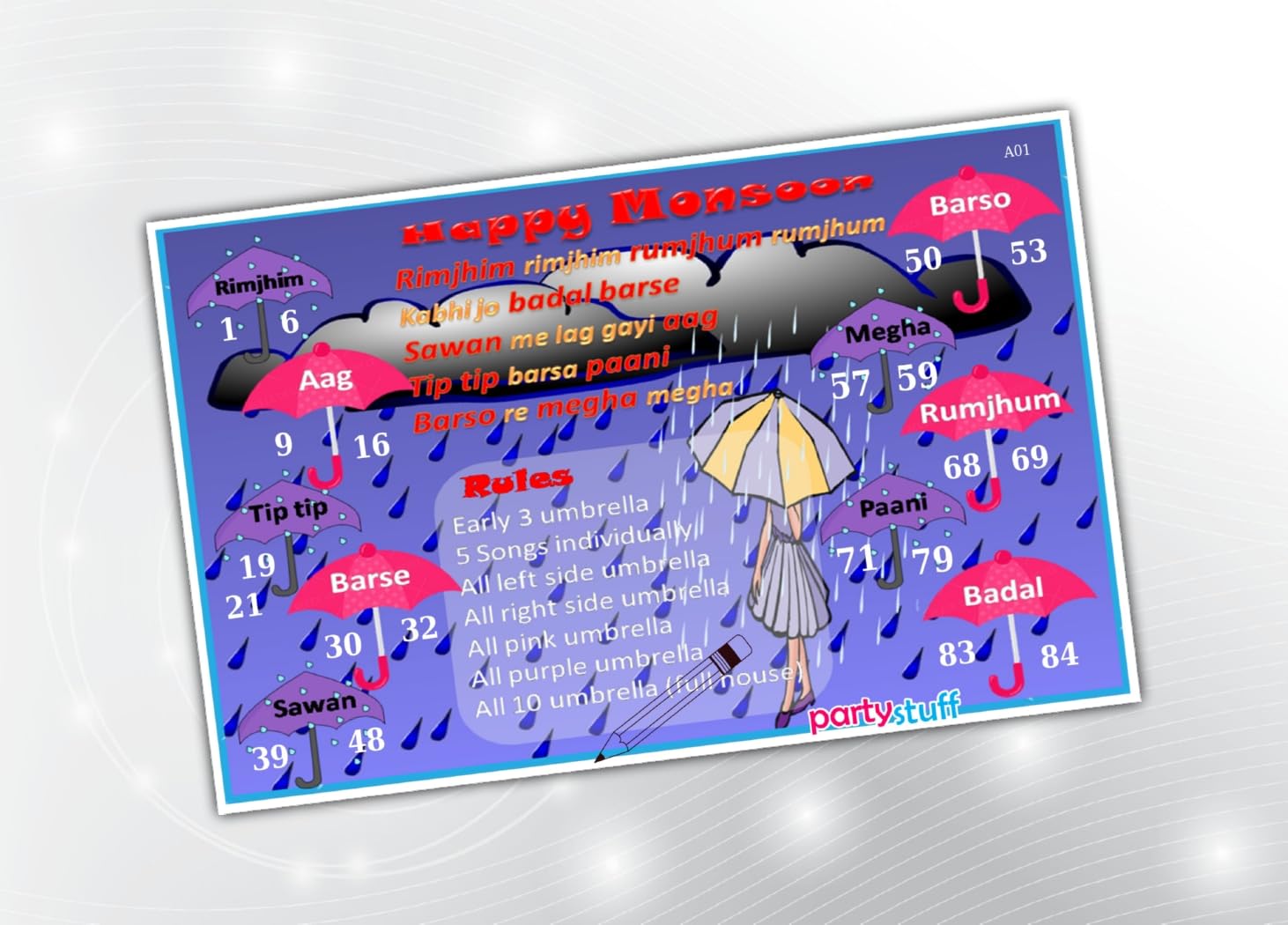 PartyStuff Rainy Season Theme Tambola Housie Tickets Rain Songs Strike 2 Words Kukuba Kitty Games (24 Cards) for Adult (B07H1FQ4SP) Amazon Price History, Amazon Price Tracker
