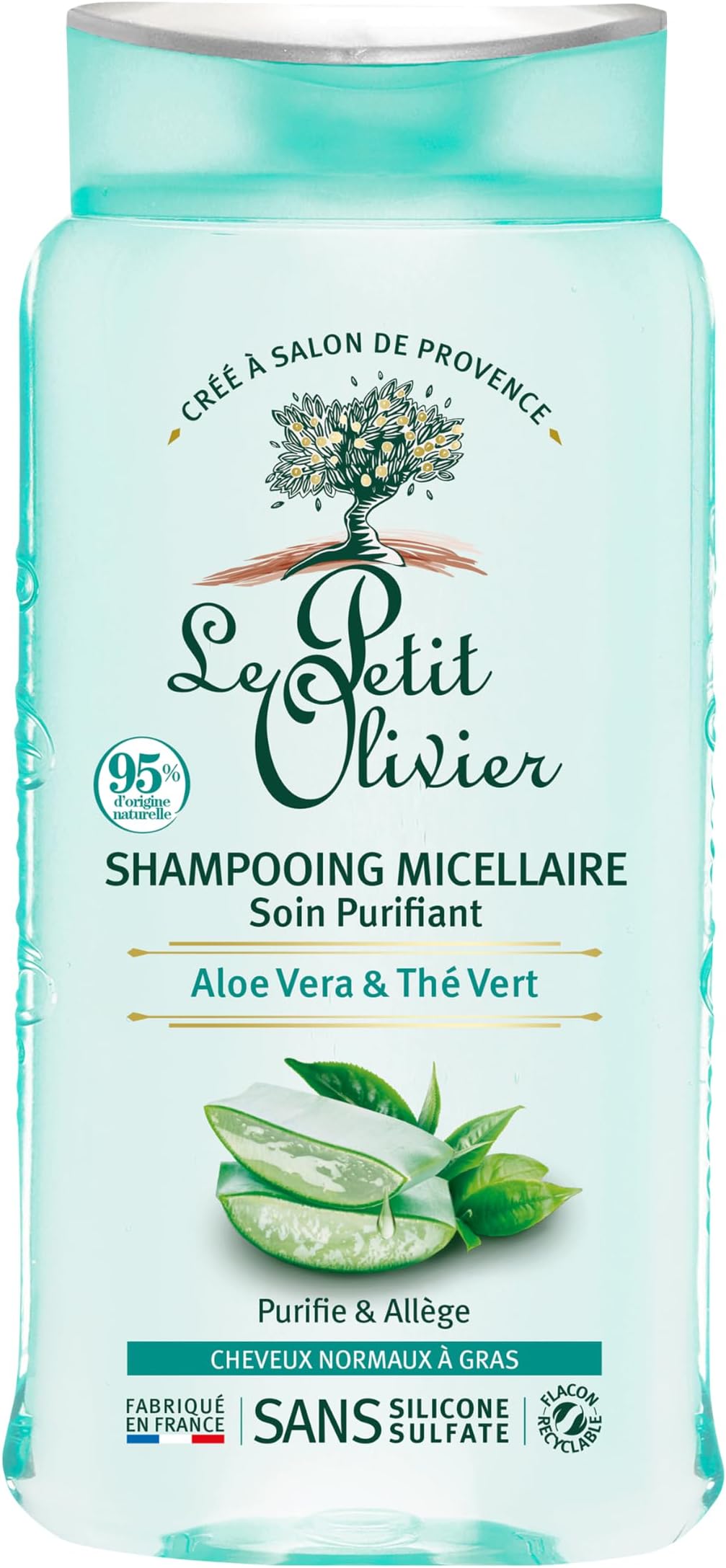 Le Petit Olivier Purifying Micellar Shampoo - Aloe Vera And Green Tea - Cleanses Hair And Scalp - Reduce Excess Sebum - Suitable For Normal To Oily Hair - Free Of Silicone, Sulfate, Paraben - 8.45 Oz