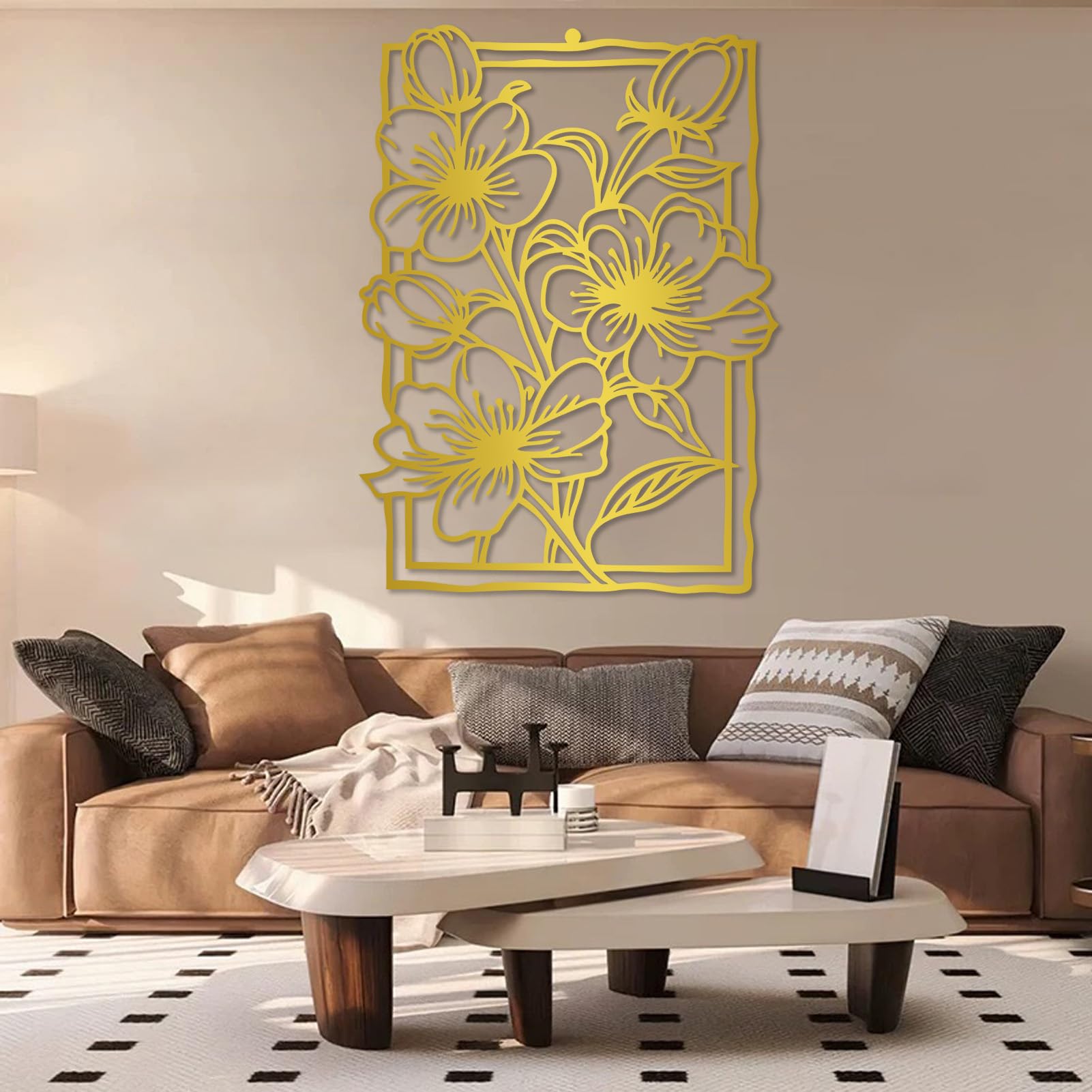 Décoration murale abstraite en métal pour salon moderne chic au motif floral unique