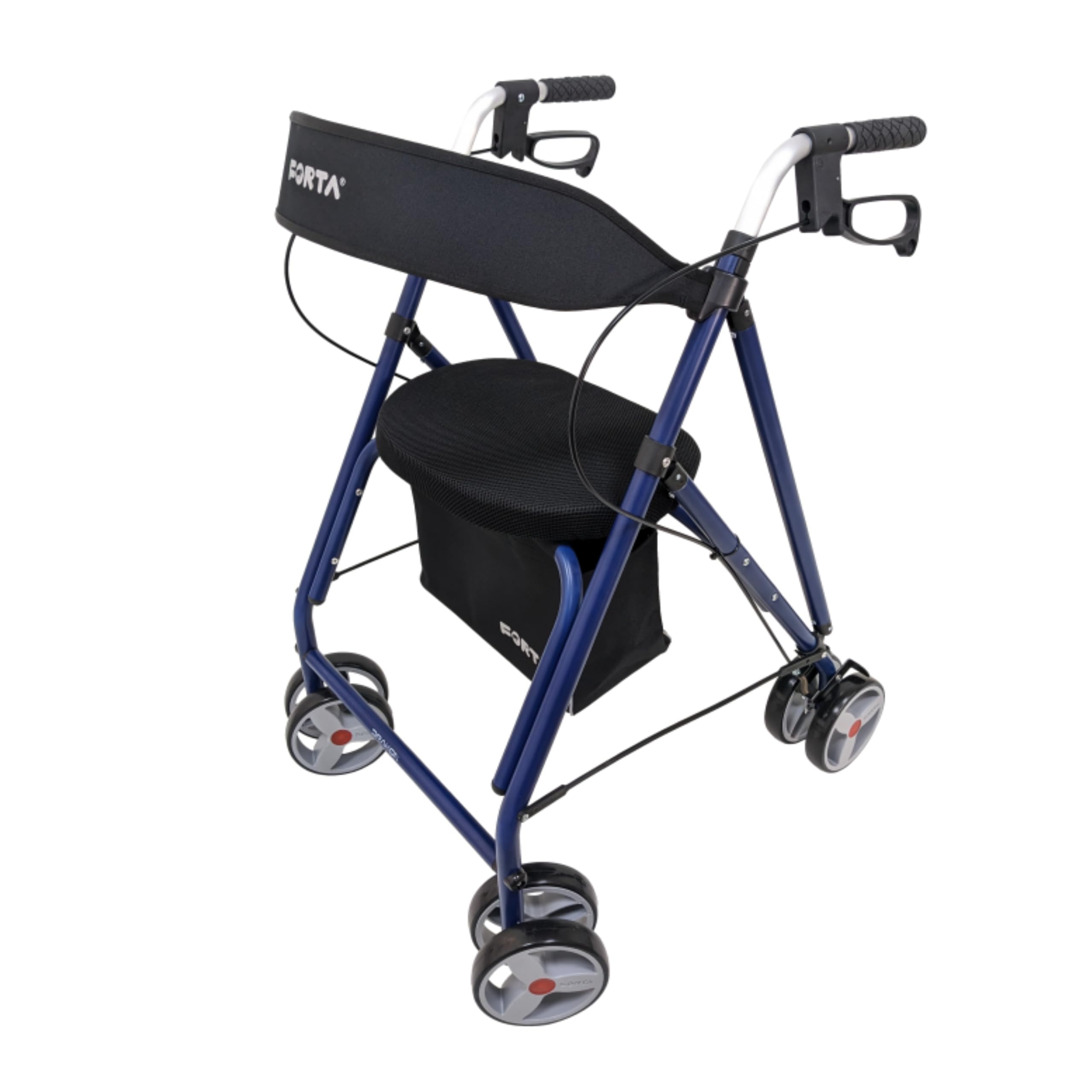 Forta Drakon 2 - Andador ligero y plegable para personas mayores - Con asiento, regulable en altura, freno de mano, para uso en exteriores - Capacidad de carga hasta 130 kg (Azul)