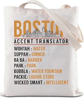 ZJXHPO Boston Accent Translator Tote Bag State Massachusetts Souvenir Bostonians Reusable Shopping Bag Boston Skyline Gift