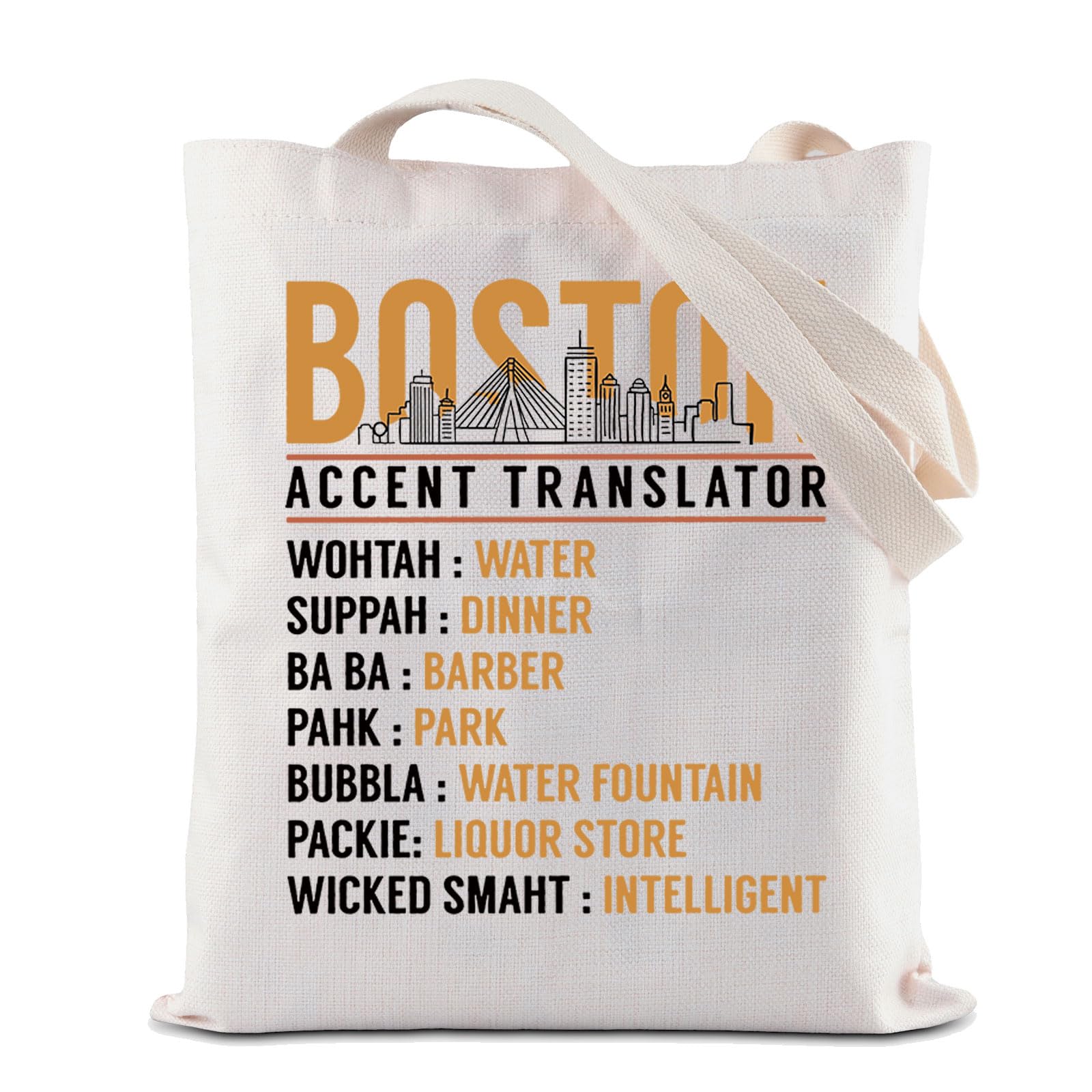 ZJXHPO Boston Accent Translator Tote Bag State Massachusetts Souvenir Bostonians Reusable Shopping Bag Boston Skyline Gift