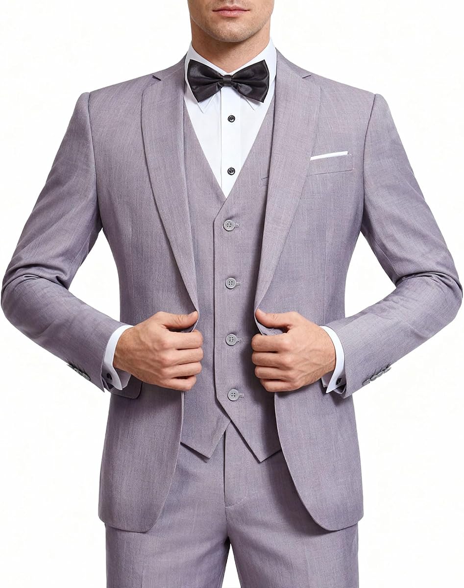 Men's 3 Piece Suit Sets Slim Fit One Button Blazer Solid Suits