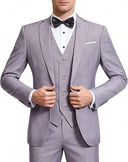 Men's 3 Piece Suit Sets Slim Fit One Button Blazer with Vest & Pants, Professional Business Wedding Suits