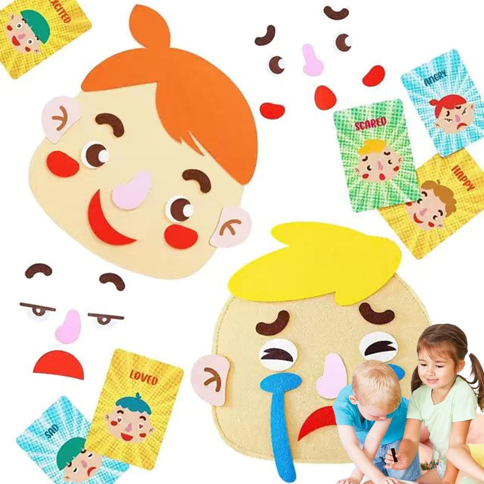 Social Emotional Learning Toy - Social Emotional Making Faces Kit, Interactive Multiplayer Game | Felt Emoticon Activity for Park, Car, Home, School, Outdoor, Classroom Tool, Expression Development