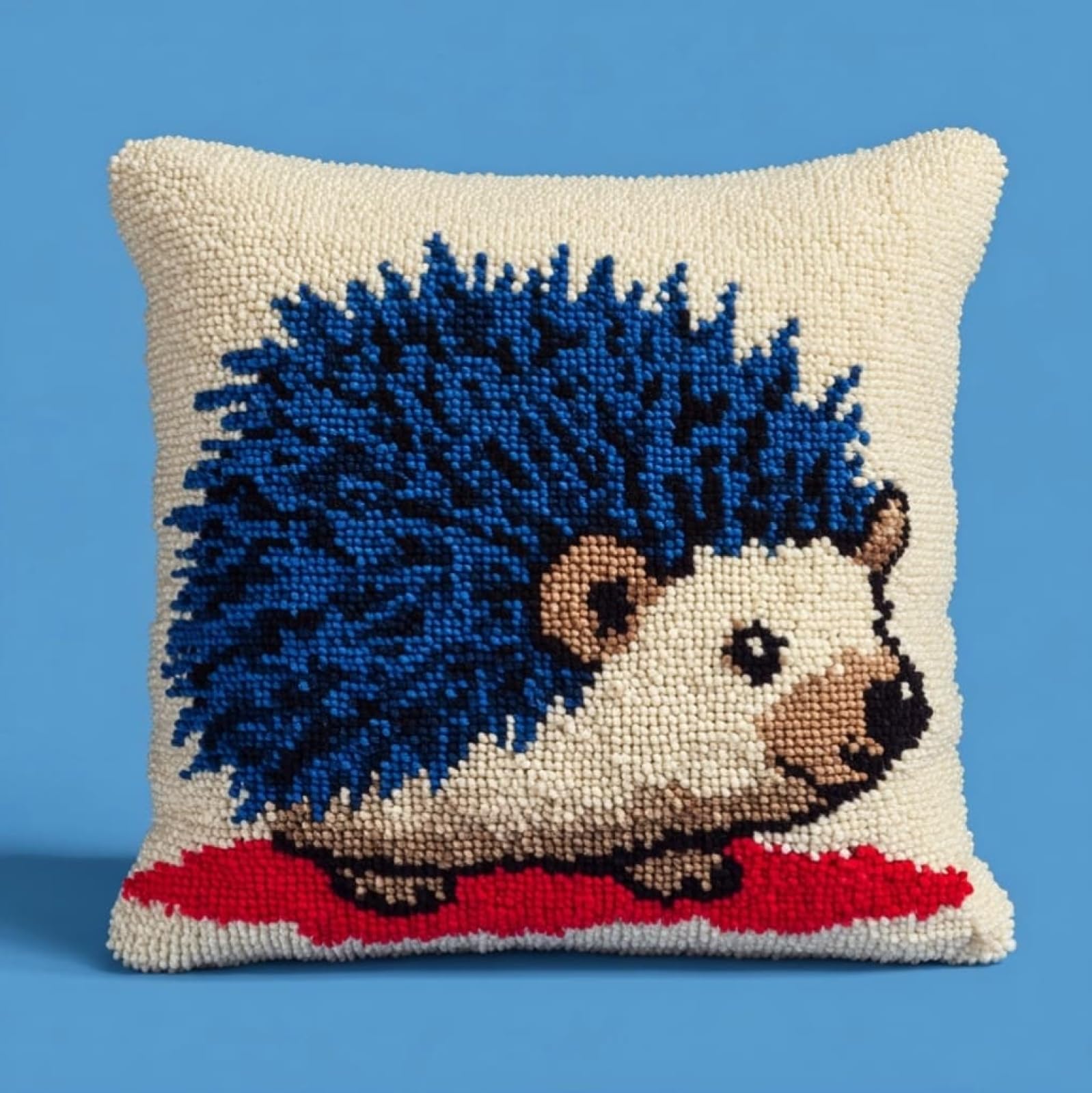 AxiangziK Latch Hook Pillow Kits with Yarn,Cartoon Hedgehog Complete DIY Cushion Making Craft Kits,43x43cm Latch Hook Adult Craft Kits for Women