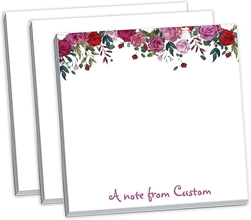 Notas adhesivas personalizadasTexto personalizado de 3 x 3 pulgadas con diseño de flores rojas y rosadas 50 notas adhesivas por bloc, notas