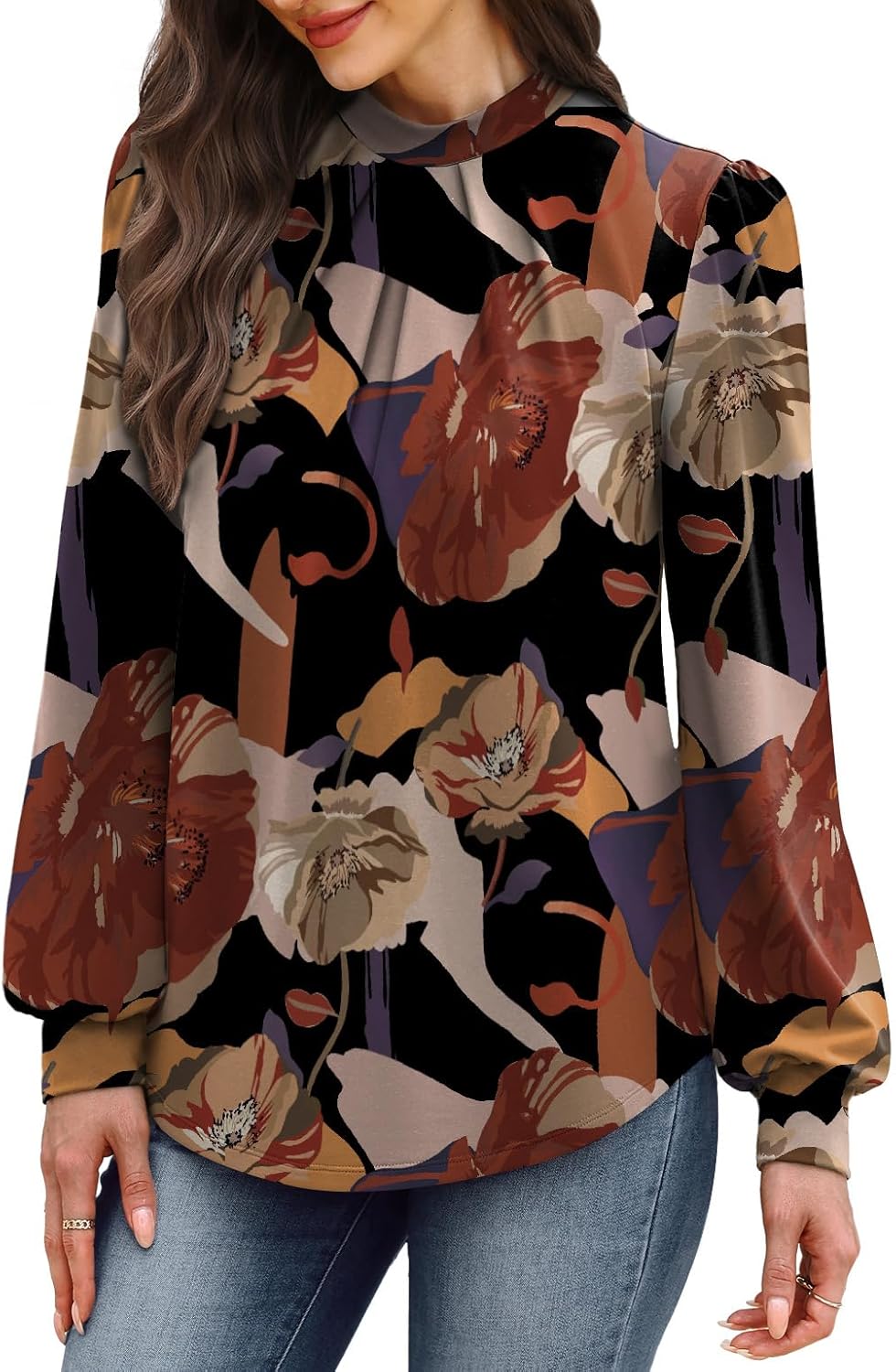 WIHOLL Long Sleeve Shirts for Women Mock Neck Tops Pleated Front Blouses Dressy Casual Spring Fall Clothes 2026 Fashion - Image 4