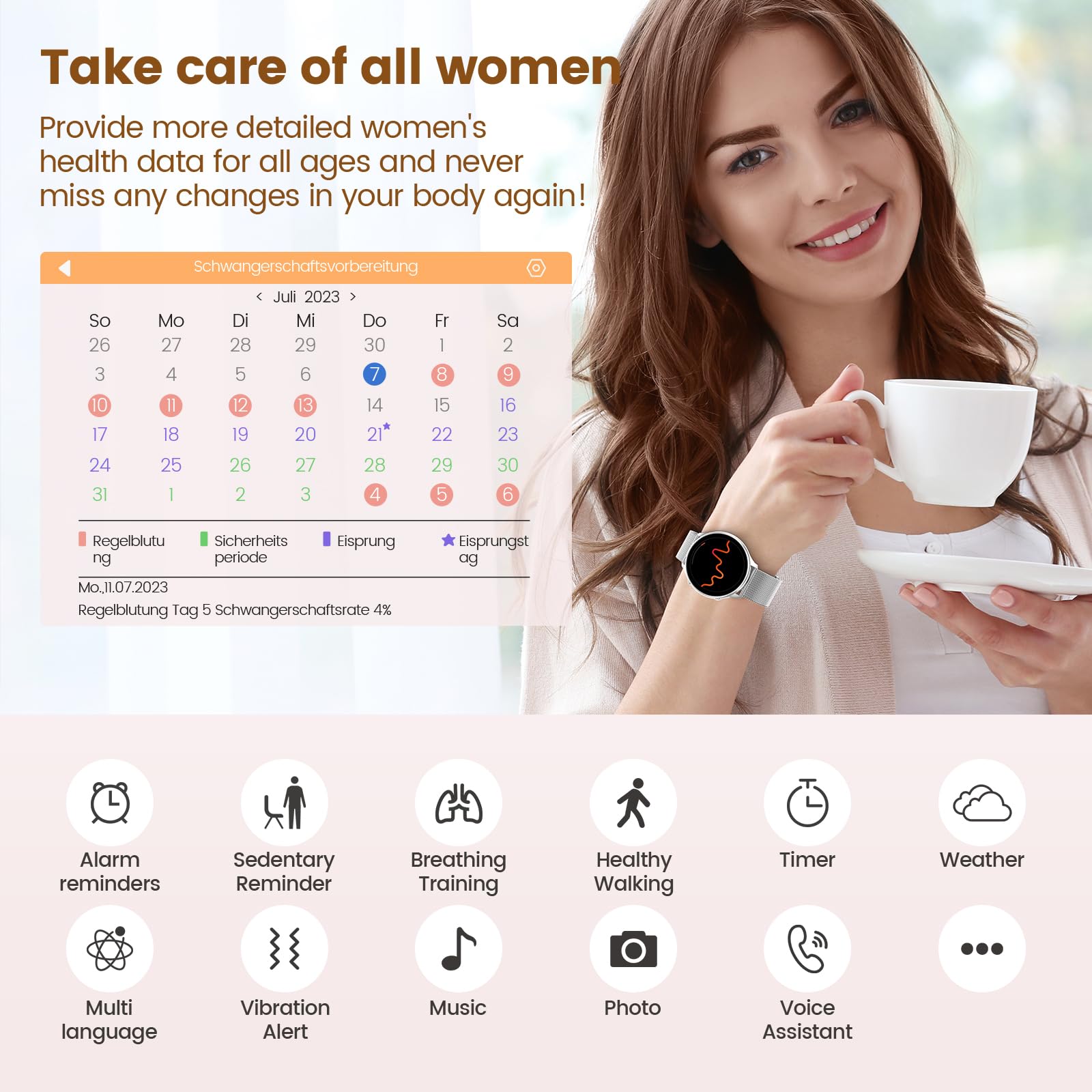 SLOKSFil 2024 Smartwatch Donna, Fitness Tracker con Contapassi, Sonno, Cardiofrequenzimetro, 1.39'' Orologio Smartwatch con Funzione Telefono, IP68 Smart watch Donna per Android & iOS