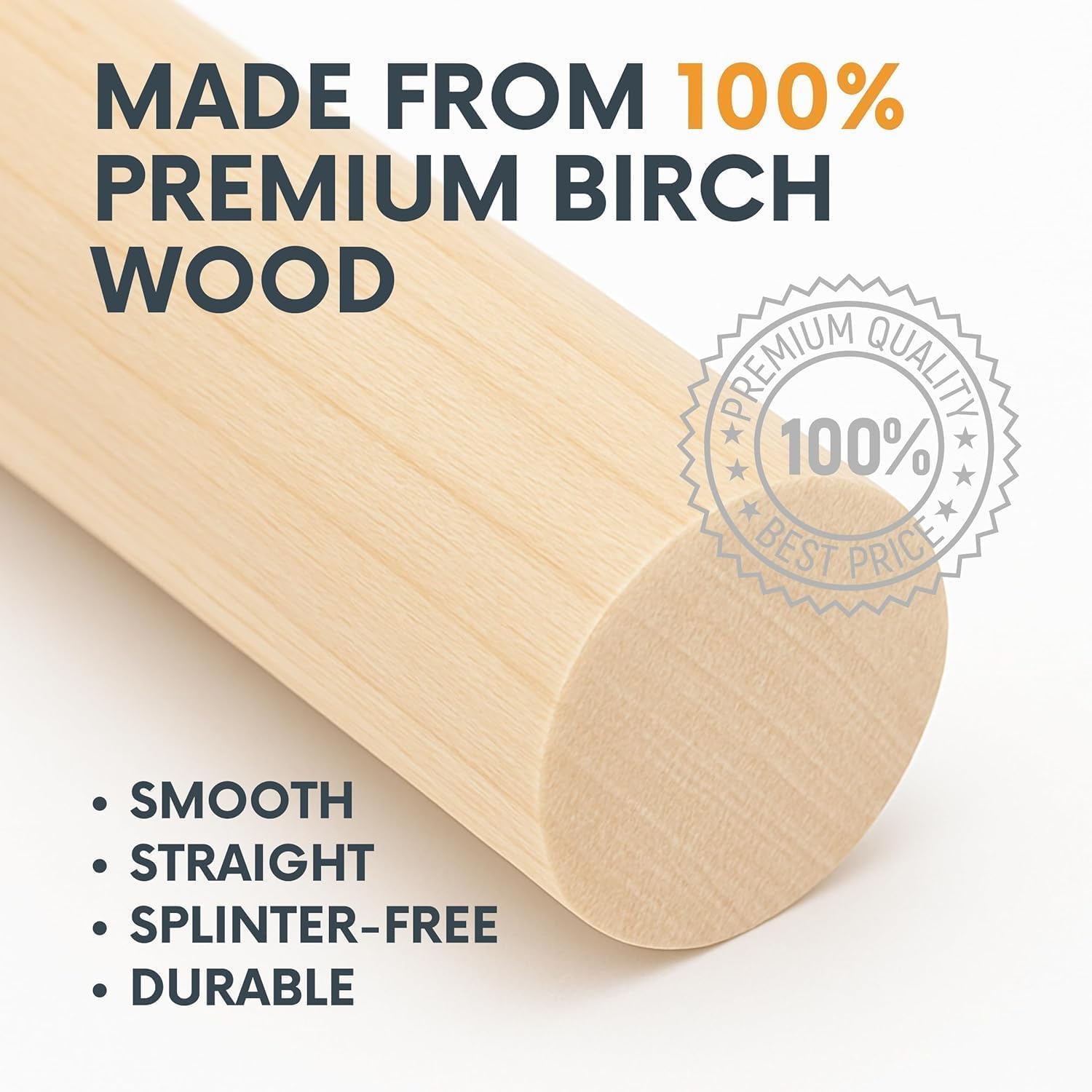 Lot de 5 bâtons épais en bois naturel de 2,5 x 91,4 cm – Bâtons épais en bois naturel pour travaux manuels, projets de bricolage, utilisation alimentaire, bâtons ronds lisses en bois pour travaux