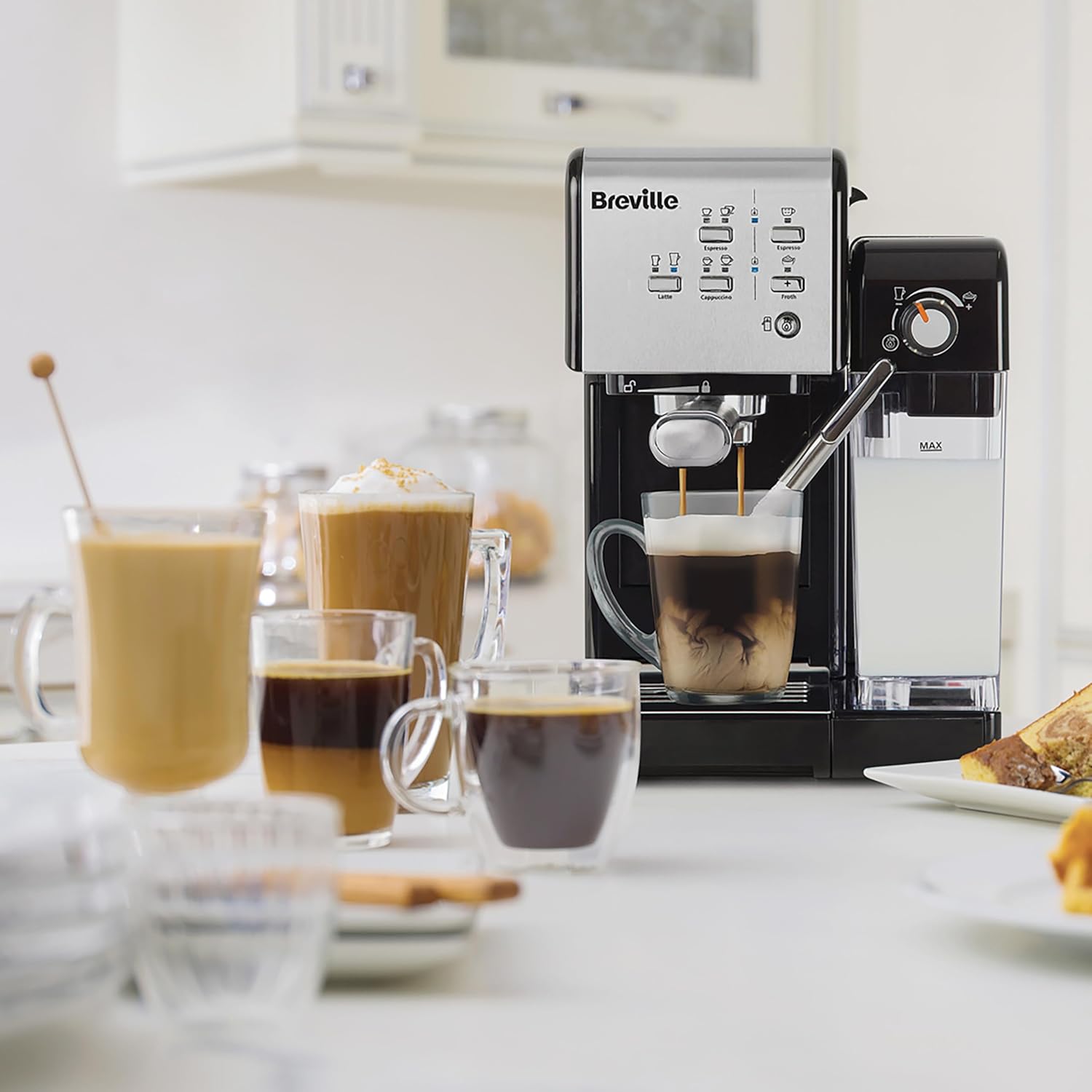 Breville Prima Latte II Espresso | Macchina per latte e cappuccino | Pompa professionale da 15 bar e montalatte | Argento [VCF108X] 19 Bar