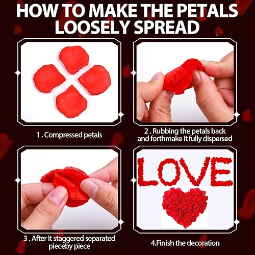 Miniatura 5 de Audab Juego de pétalos de rosa y velas para decoraciones románticas, 48 velas románticas con 4000 pétalos de rosa falsos para noche especial,