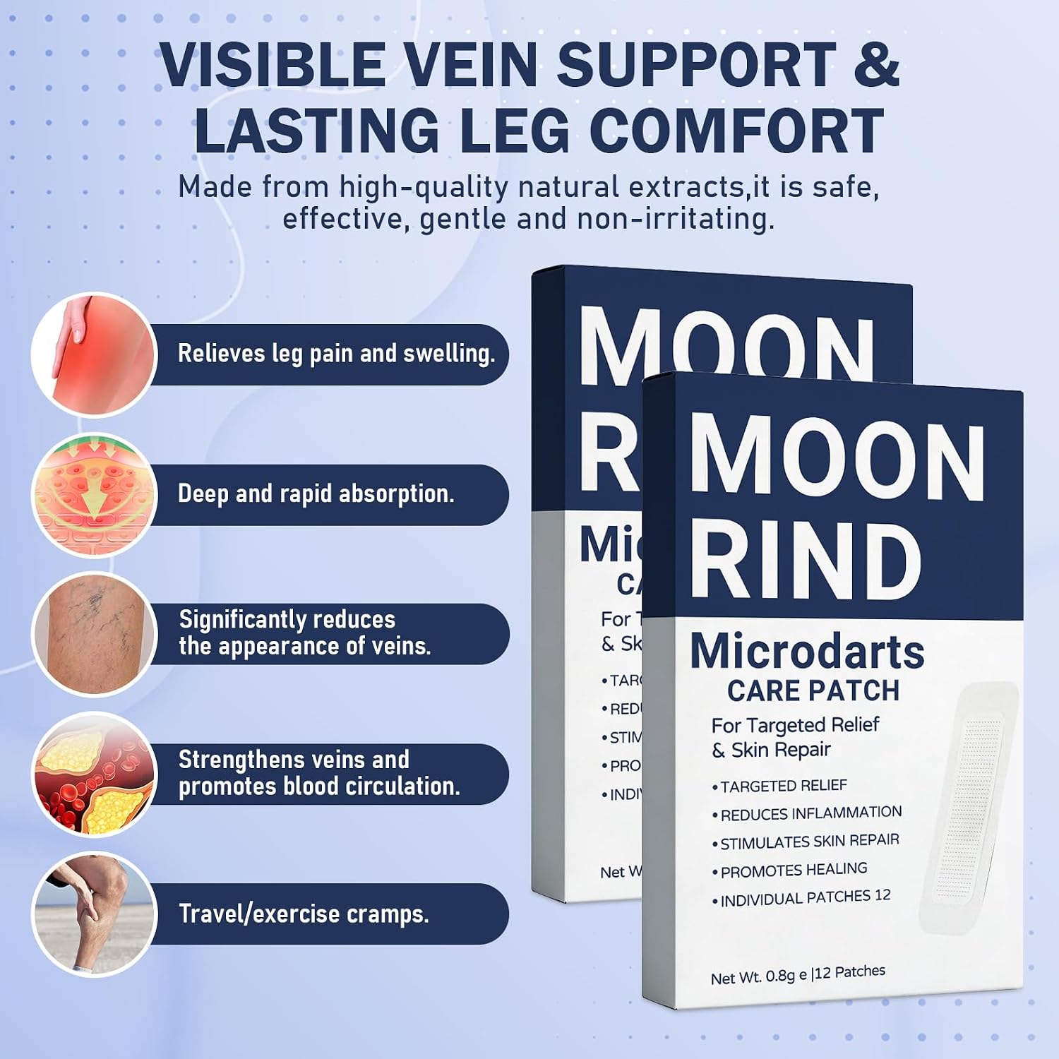 Moonrind Vein Target Microdarts Care Patch, Relieve Leg Discomfort, Effectively Moisturizes, Deep Moisturizing Skin Treatment Mask for Leg Fatigue and Soreness (2PCS, 2 Box)