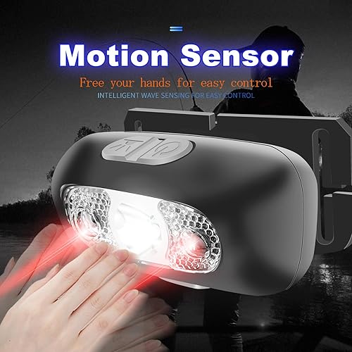 Miniatura 2 de Linterna frontal, recargable USB-C, ajustable a 90 grados, linterna con sensor de movimiento, impermeable, ligera, 1.65 onzas, faros brillantes para