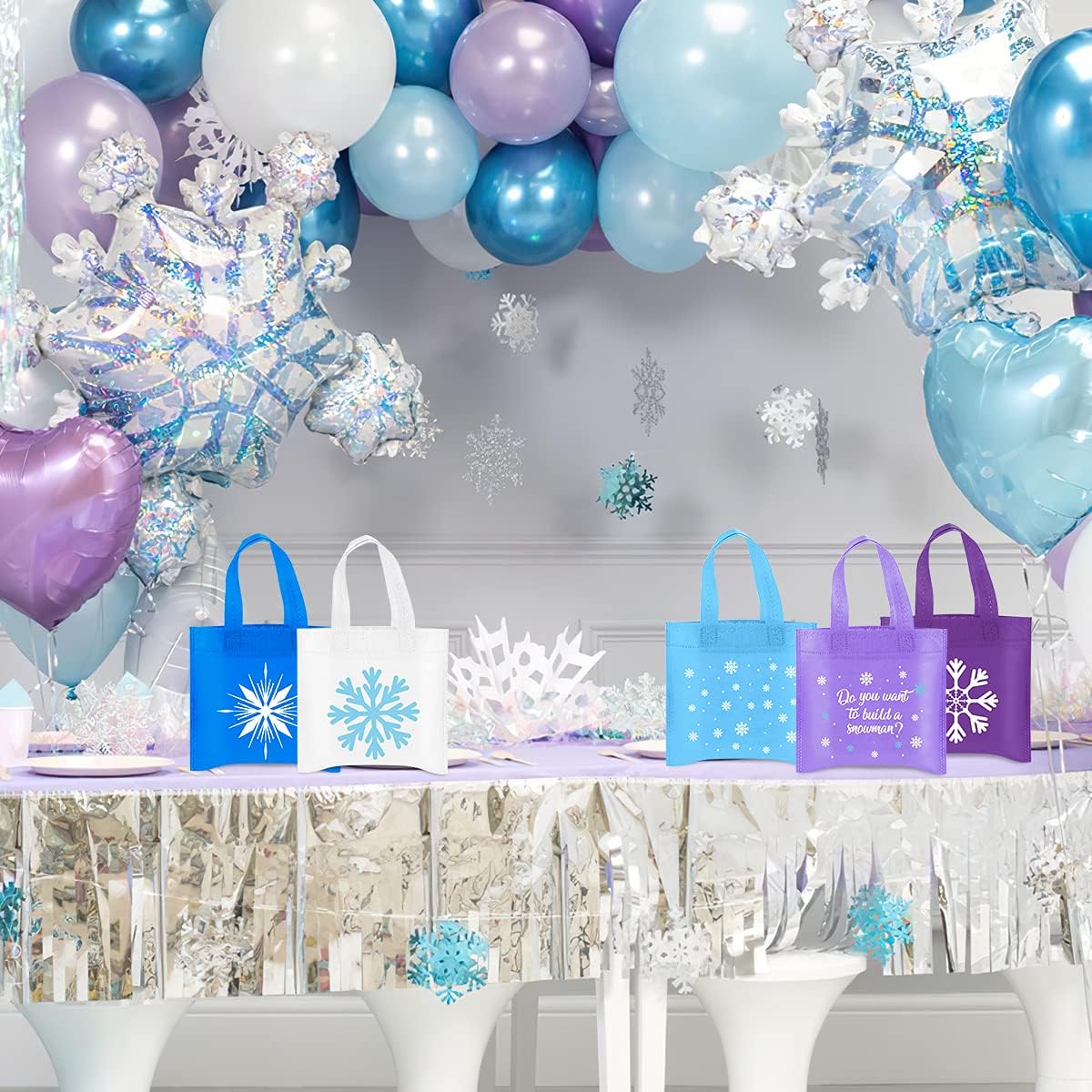 20Pcs Snowflake Party Favors, Winter Frozen Non-Woven Candy Treat Bags, Theme Goodie Gifts Tote for Kids Holiday Snowflake Winter Wonderland Birthday Baby Shower Party Supplies - Image 7