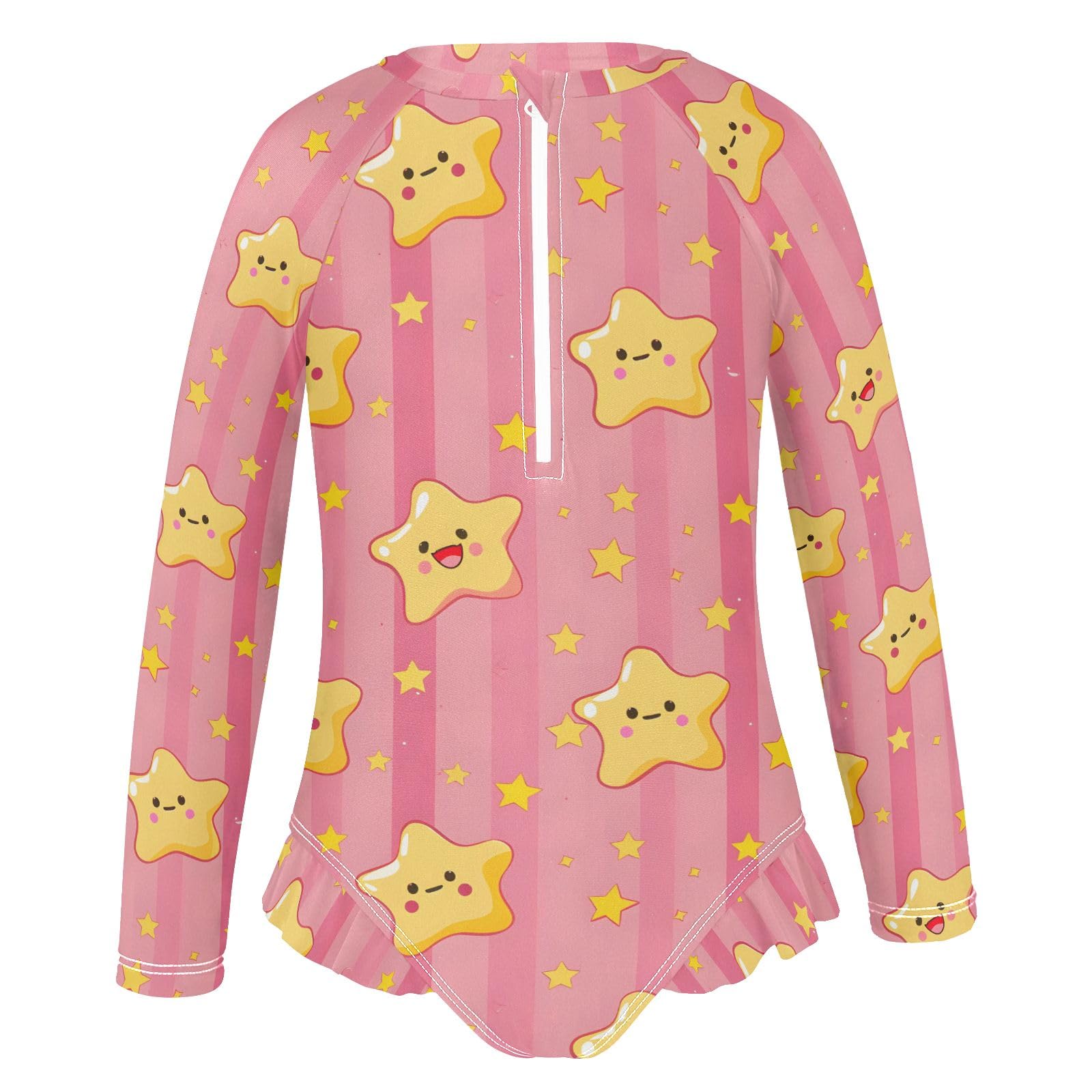 ALAZA Toddler Swimsuit Girl Bathing Suit Swimwear Rash Guard Yellow Stars Pink Stripe Long Sleeve 3T