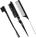 Geiserailie 3 Pcs Slick Back Hair Brush Set Bristle Brush Edge Control Teasing Comb for Women Black Hair(Black)