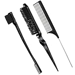 Geiserailie 3 Pcs Slick Back Hair Brush Set Bristle Brush Edge Control Teasing Comb for Women Black Hair(Black)