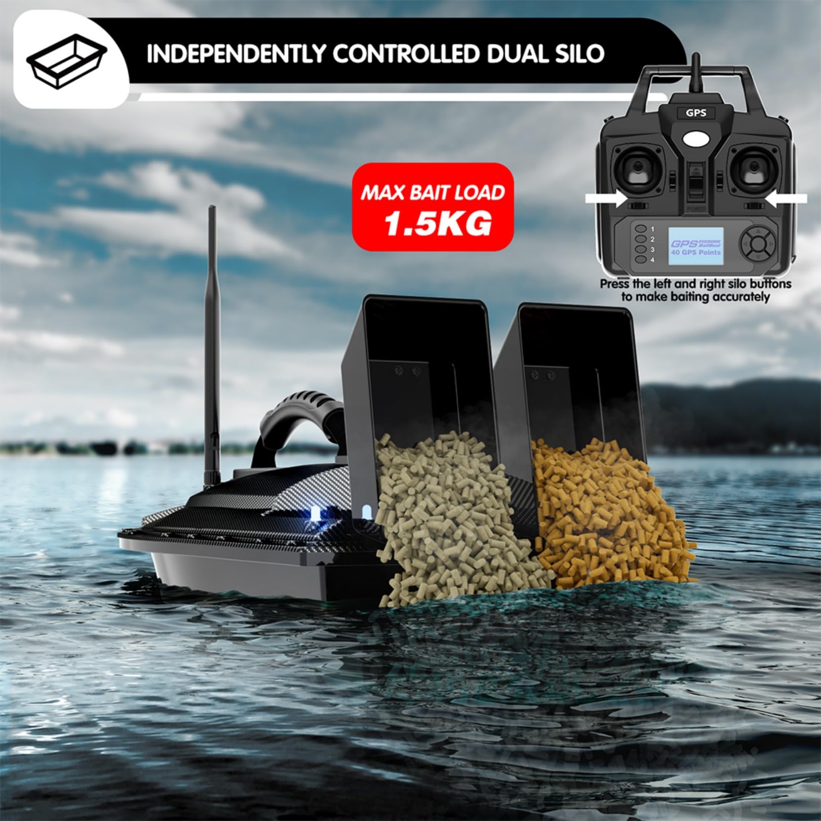GPS Angelköder Boot 500M RC Köderboot Fernbedienung Futterboot Fischköder Boot Nachtangeln mit Suchscheinwerfer mit 18000MAH Batterie