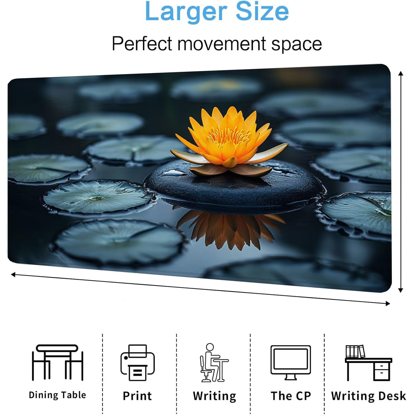 Lotus podkładka pod mysz XXL arkusz 1600 x 800 x 4 mm podkładka pod mysz do gier, duża wodoodporna antypoślizgowa podkładka na biurko, podkładka pod mysz szyte krawędzie dla graczy, komputer,