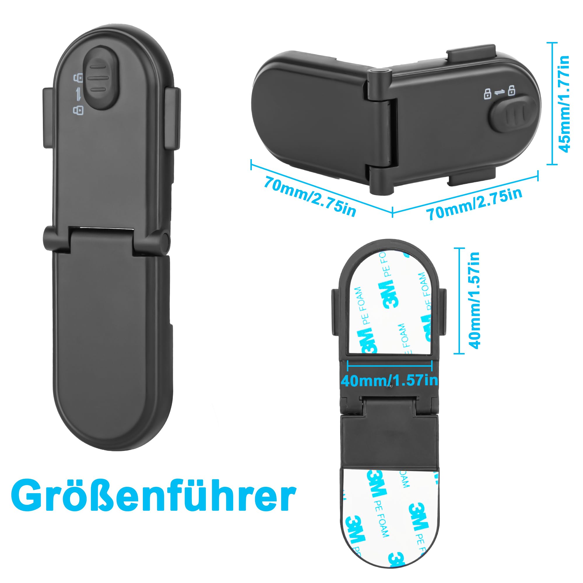 REDTRON Kindersicherung Schrank mit Doppeltem Sicherheitsschalter (4 Pack, Schwarz), kindersicherung kühlschrank mit 3M-Kleber… – Ansicht 6