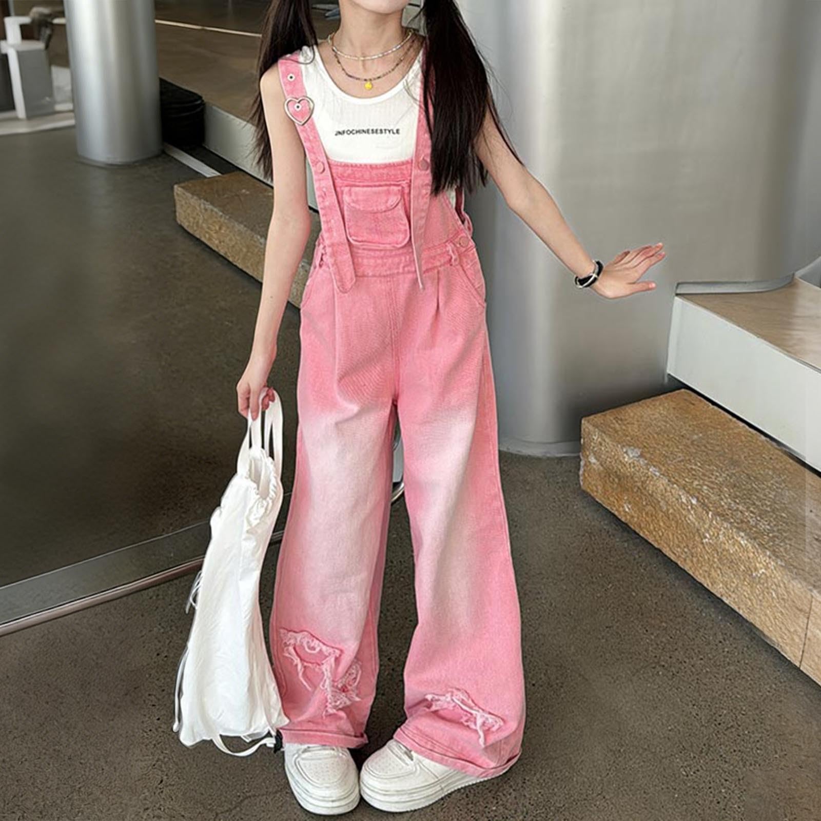 Generico Tuta in denim per ragazze elegante autunno inverno, maniche lunghe, morbida e resistente, vestibilità comoda per bambine dai 3 ai 10 anni, outfit casual e scolastico