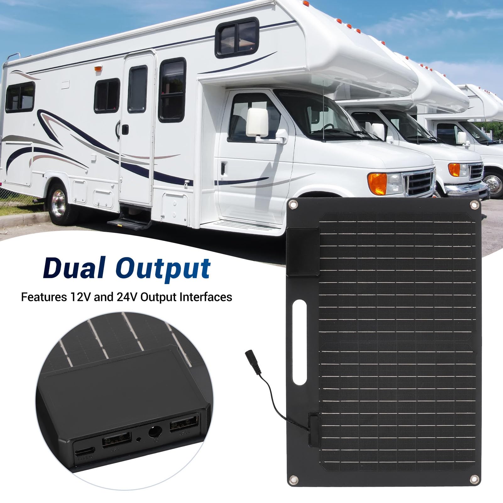 Generic Panneau Solaire Portable 100 W en Silicium Monocristallin Chargeur Haute efficacité Double Sorties USB 12 V 24 V Charge Rapide pour Camping en Plein Air, Camping-Car, Voyage en