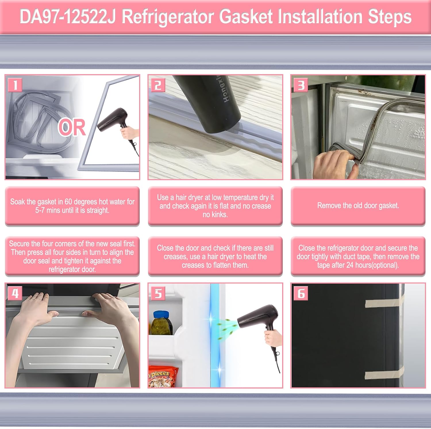 LXun Upgraded DA97-12522J Refrigerator French Door Gasket Assembly Compatible with samsung Refrigerator DA97-12522J Freezer Door Gasket Replacement 3973455 AP5623489 PS4176607 Door Seal