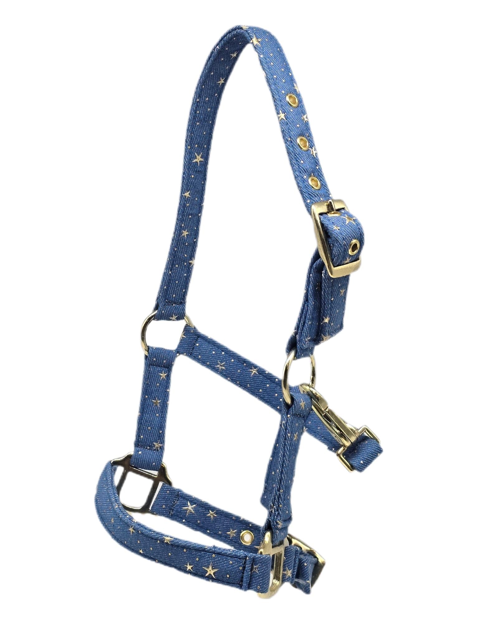 Halfter Starry Sky Hellblau Schwarz Sterne Gold Farben Minishetty Shetty Sternenhalfter Tysons Falabella Minipony (Shetty, Hellblau)