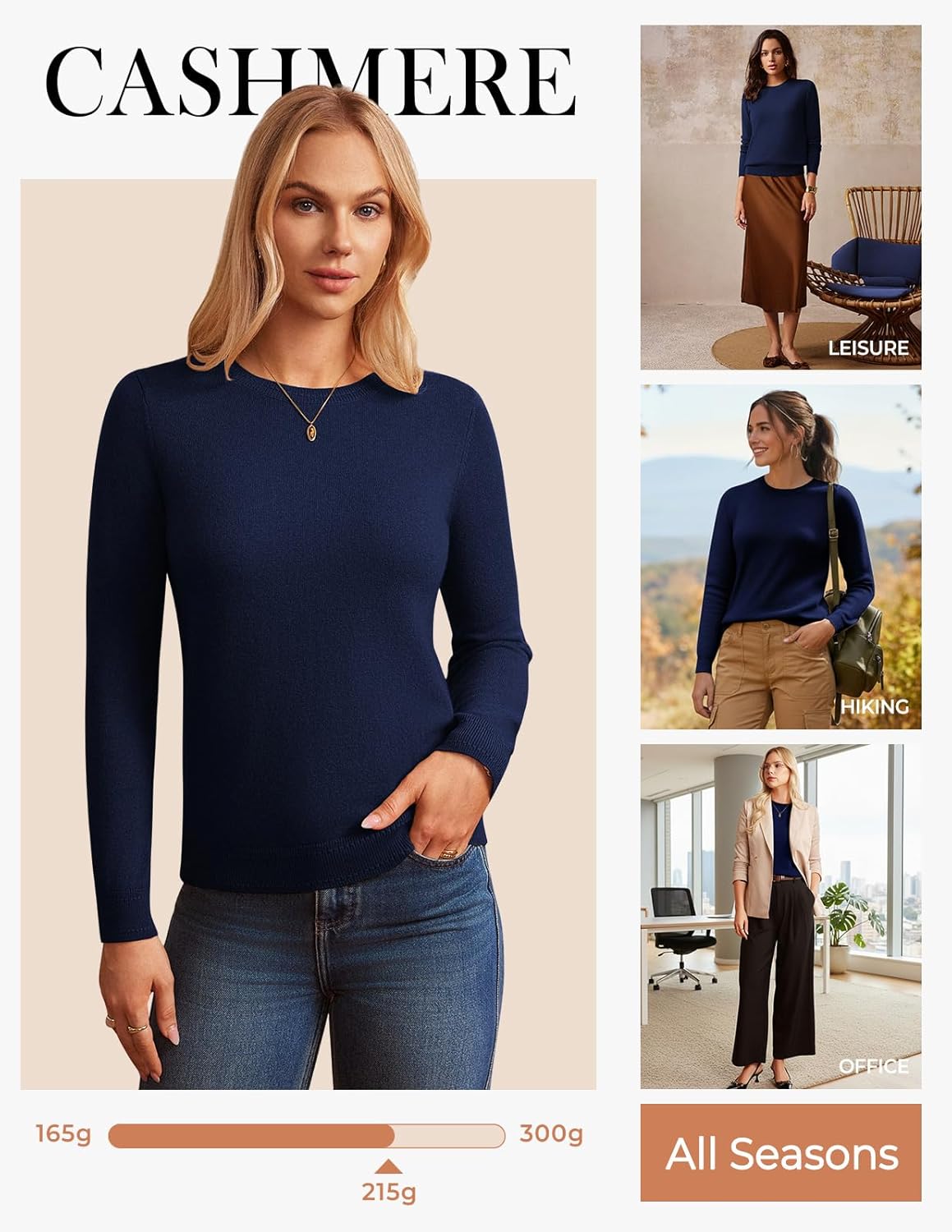 GRACE KARIN Women Cashmere Sweater Crew Neck Merino Wool Soft Pullover Layer Dressy Casual 2026 Spring with Socks - Image 4