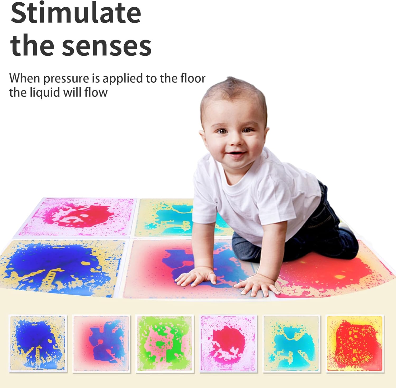 Liquid Sensory Floor Tiles for Kids: 12x12 Inch Active Play Mats for Kids Non-Toxic Leakproof -6 PCS Non-Slip Color-Changing Pads Stress Relief & Motor Skill Toy