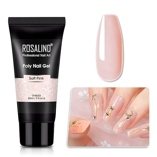 Miniatura 4 de ROSALIND Gel de uñas de poliéster rosa suave, gel de extensión de poliéster de 2.1 onzas líquidas para decoración de uñas, extensión engrosada de