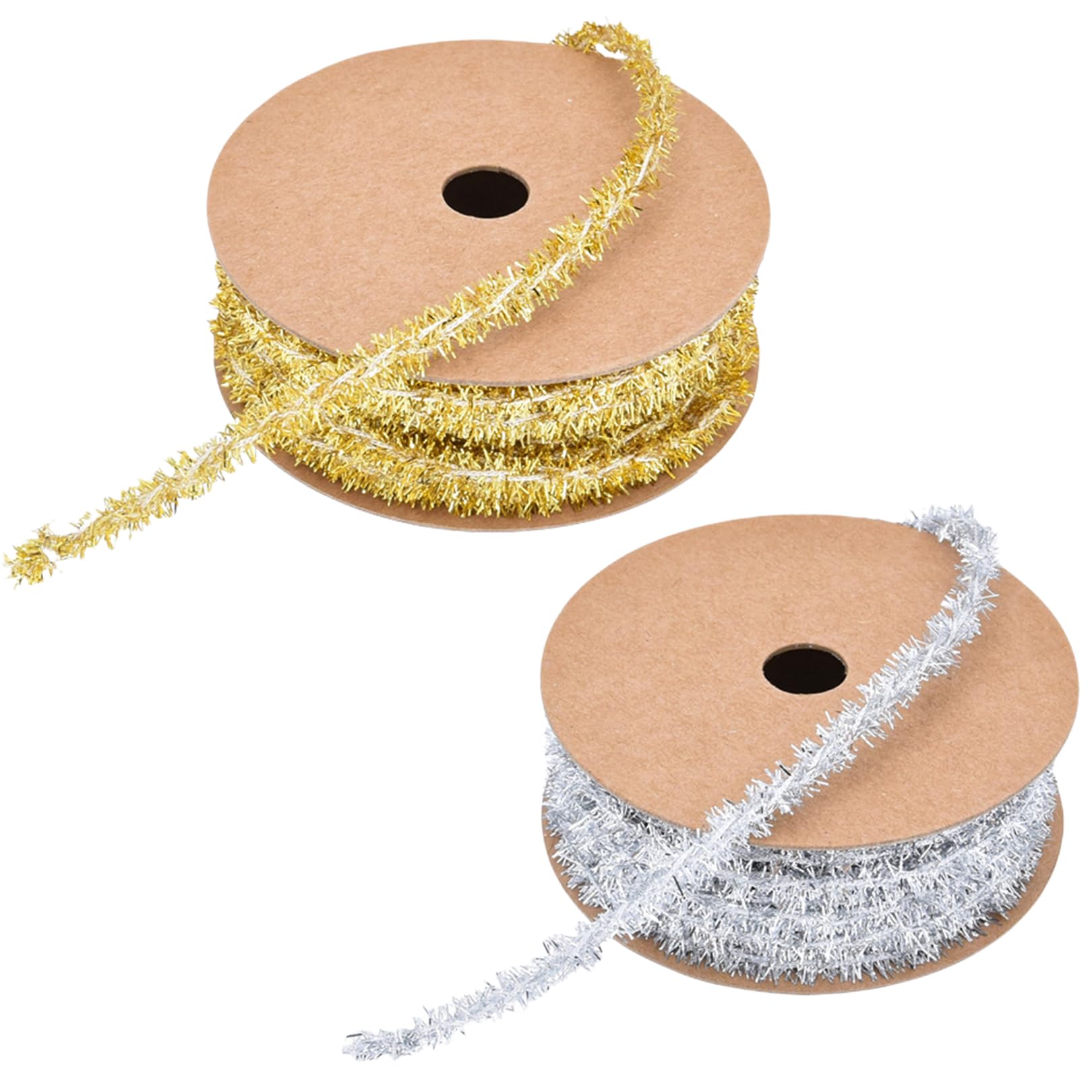 2 Rolls Christmas Tinsel,Thin Christmas Tree Glitter Fringe Garland Foil Tinsel Ribbon Mini Hanging Ceiling Decoration,for DIY Crafting Xmas Tree Wrapping Gift Party Home Decorations (Gold/Silver)