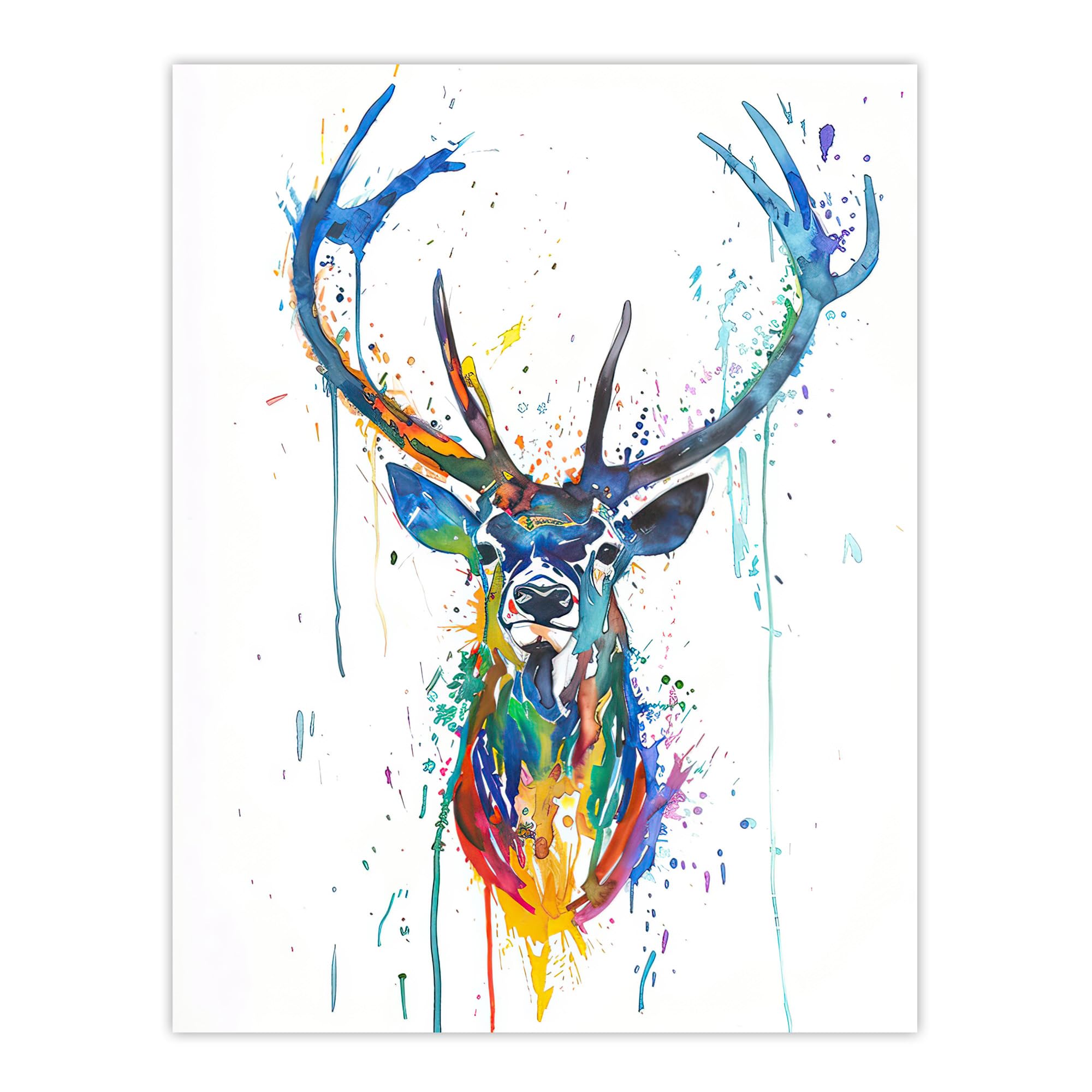 Artery8 Deer Stag Colourful Ink Splat Bright Portrait Living Room Large Wall Art Poster Print Thick Paper 18X24 Inch