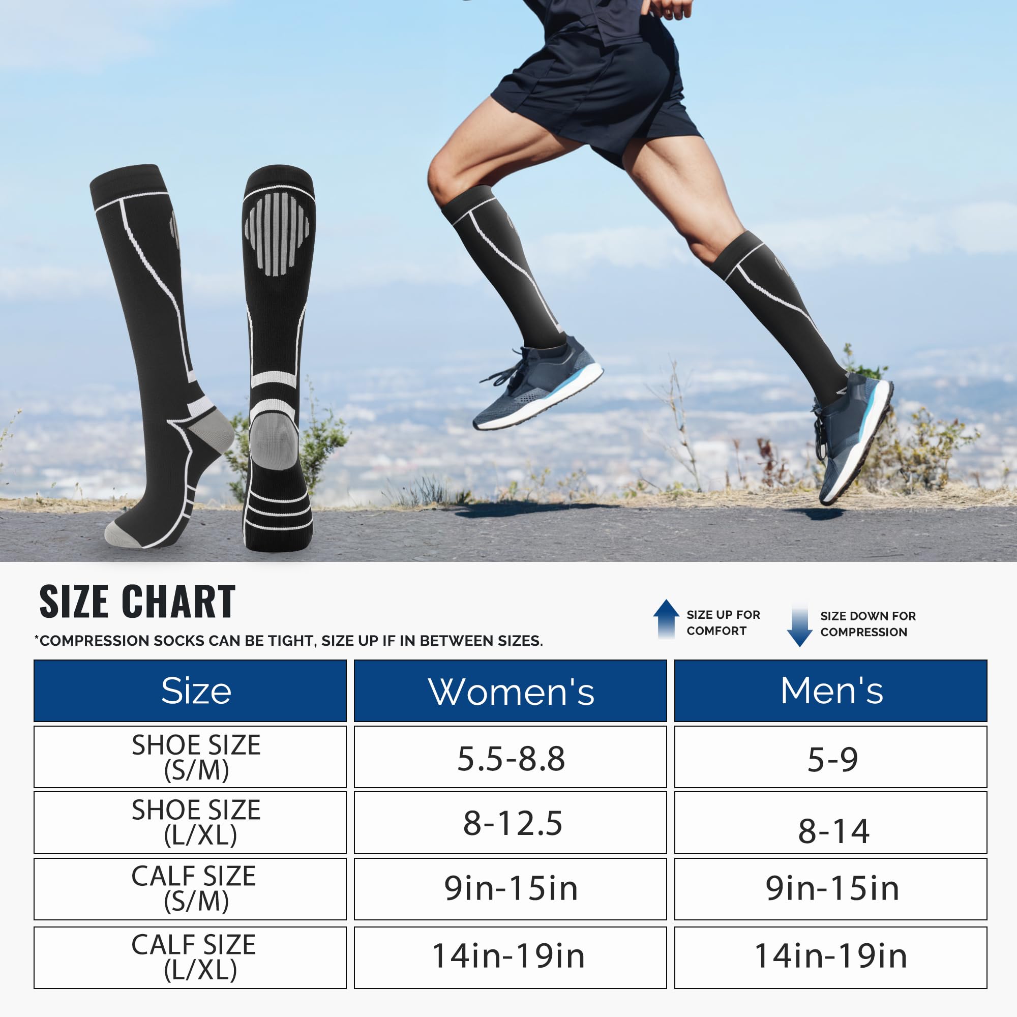 hello momya 8 par skarpet kompresyjnych dla kobiet mężczyzn podkolanówki skarpety do biegania 20-30 mmHg podróżne sportowe